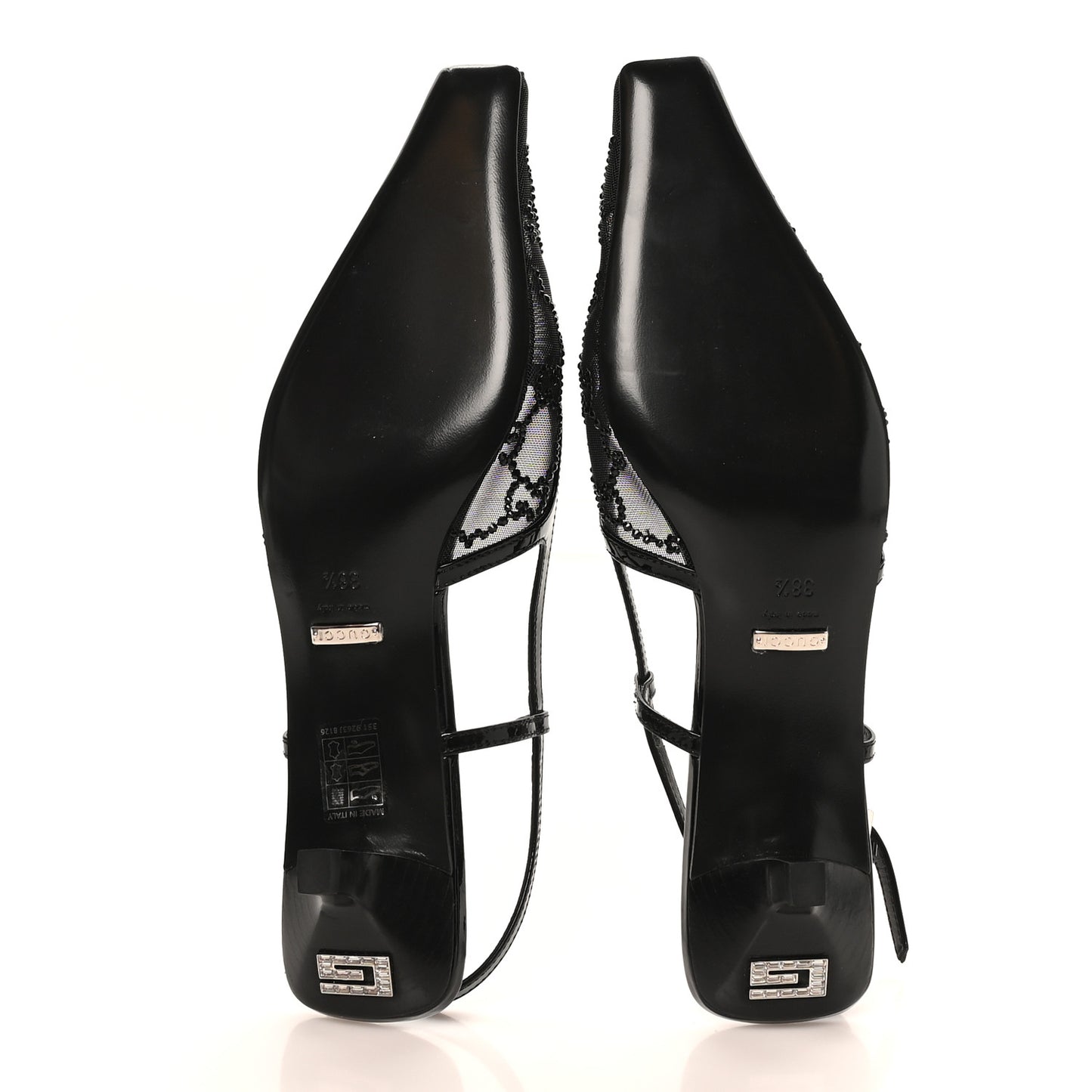 Tela Retino Kid Scamosciato Crystal GG Monogram Square G 35mm Slingback Pumps 38.5 Black