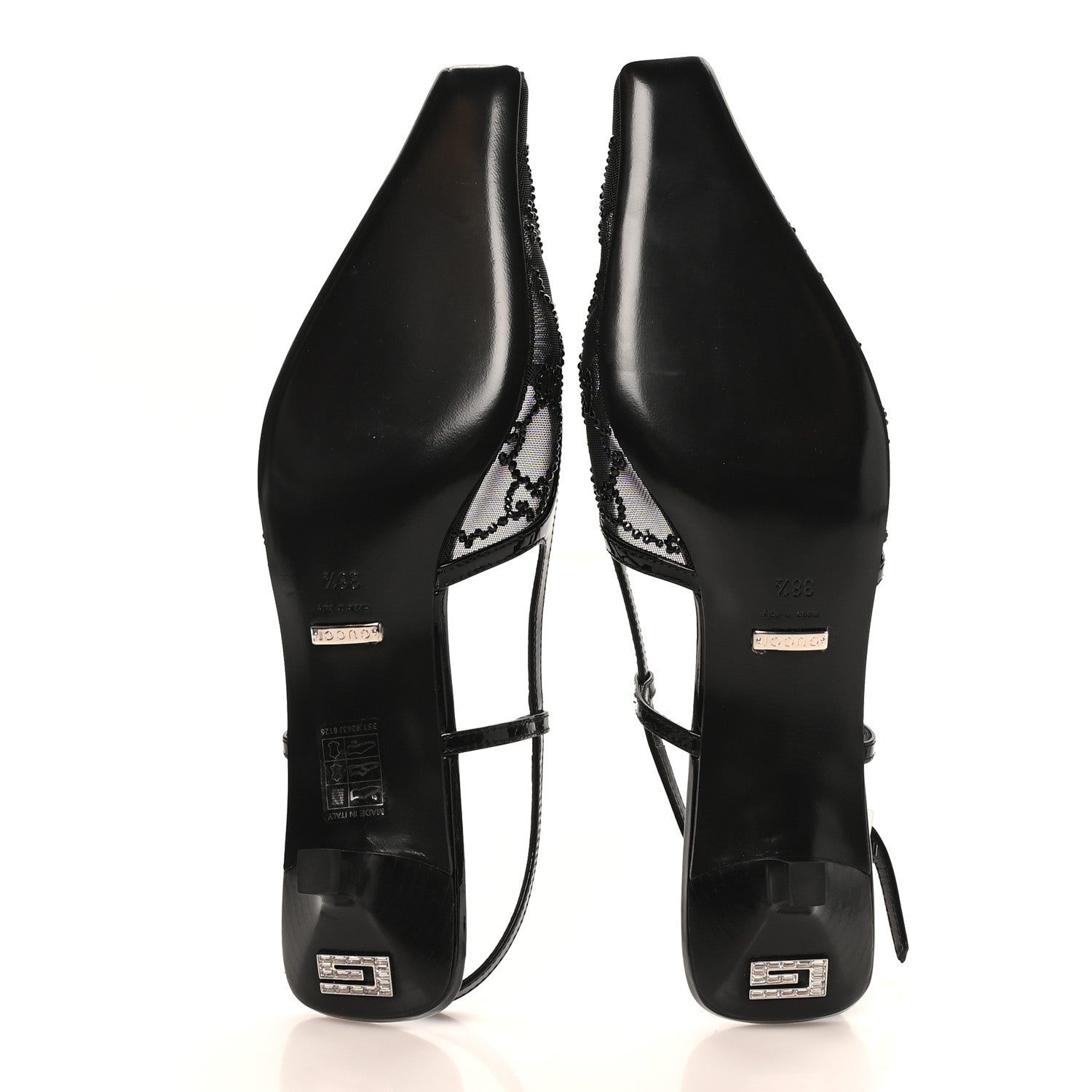 Gucci Tela Retino Kid Scamosciato Crystal GG Monogram Square G 35mm Slingback Pumps 38.5 Black 6 of 8