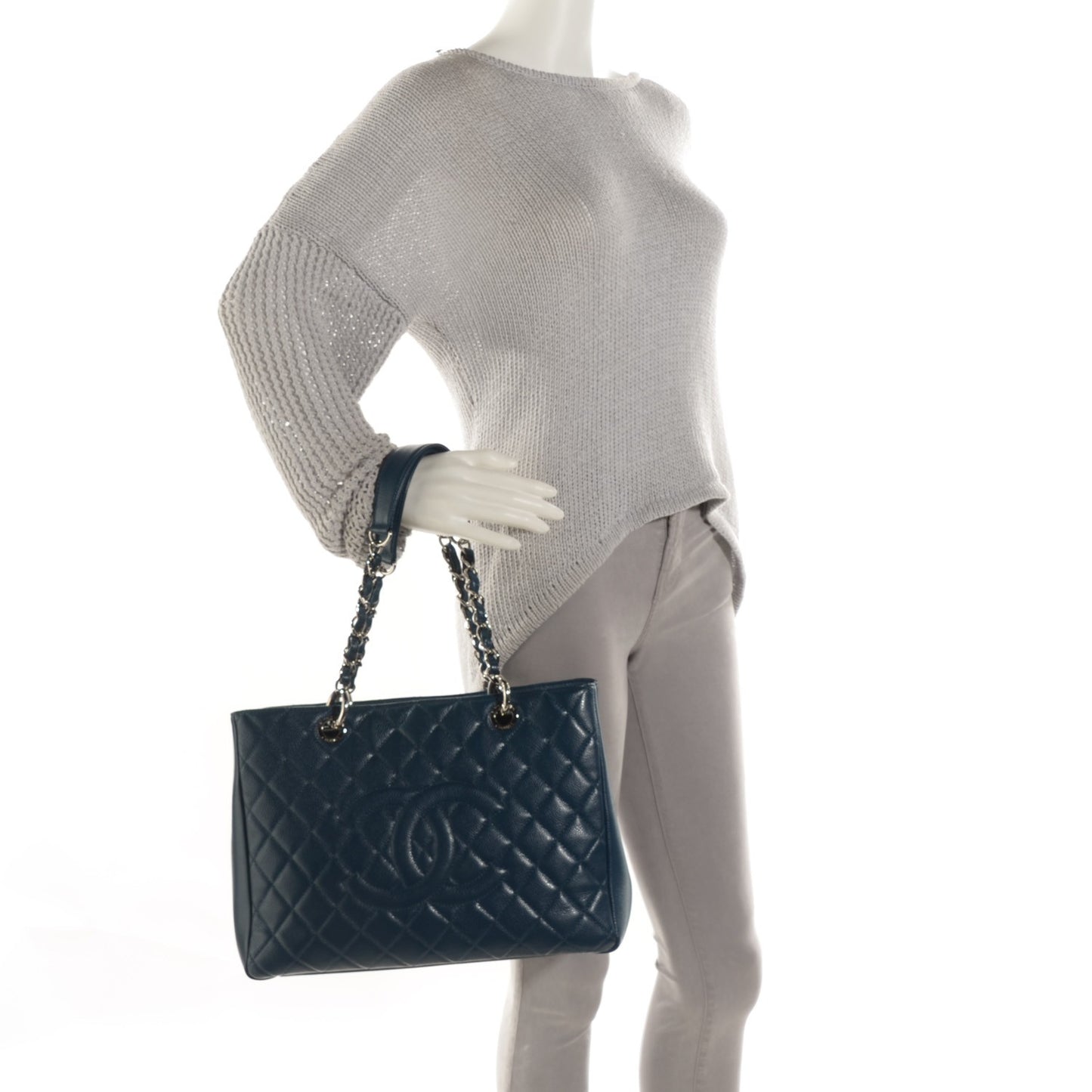 Caviar Quilted Grand Shopping Tote GST Dark Blue