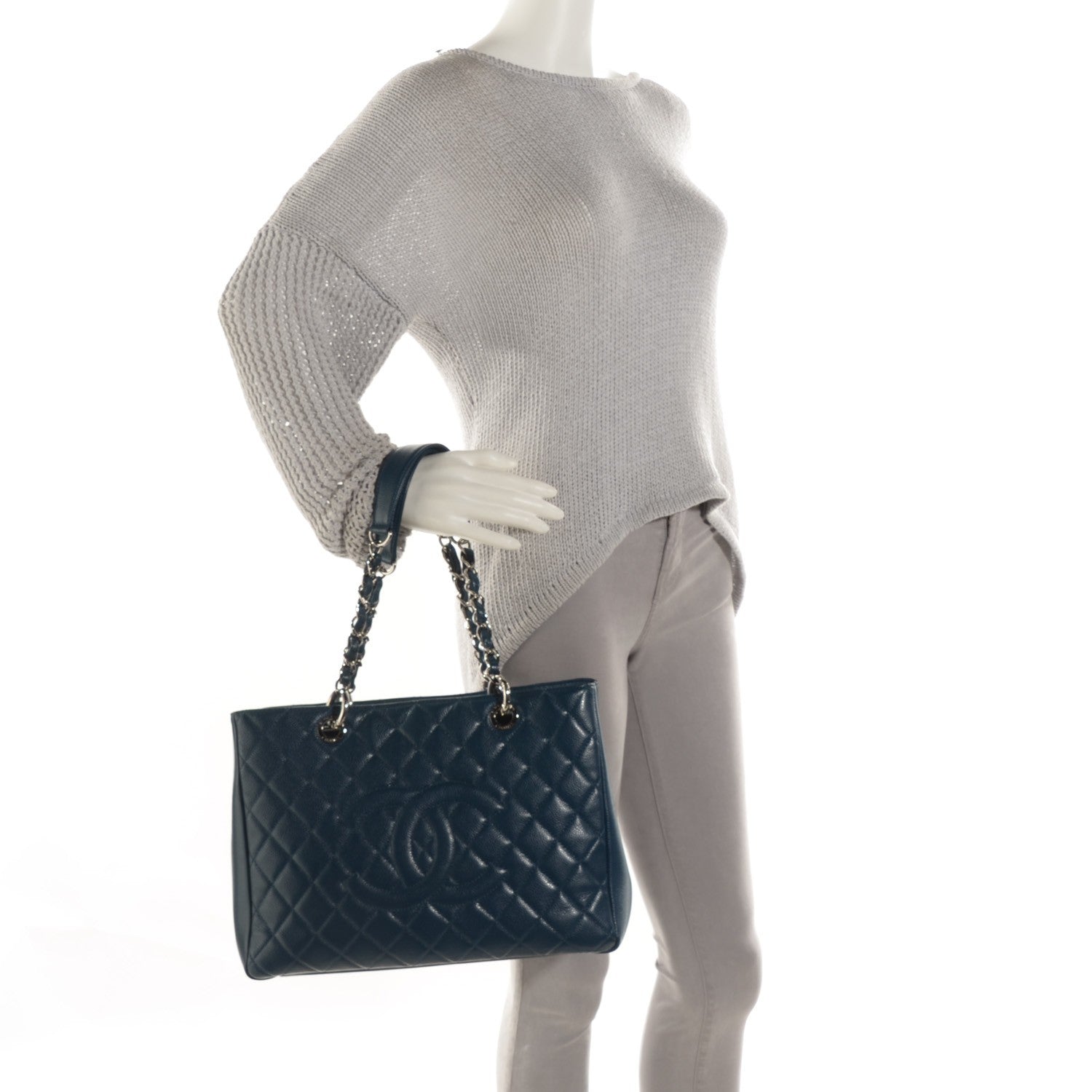 Chanel Caviar Quilted Grand Shopping Tote GST Dark Blue 2 of 7