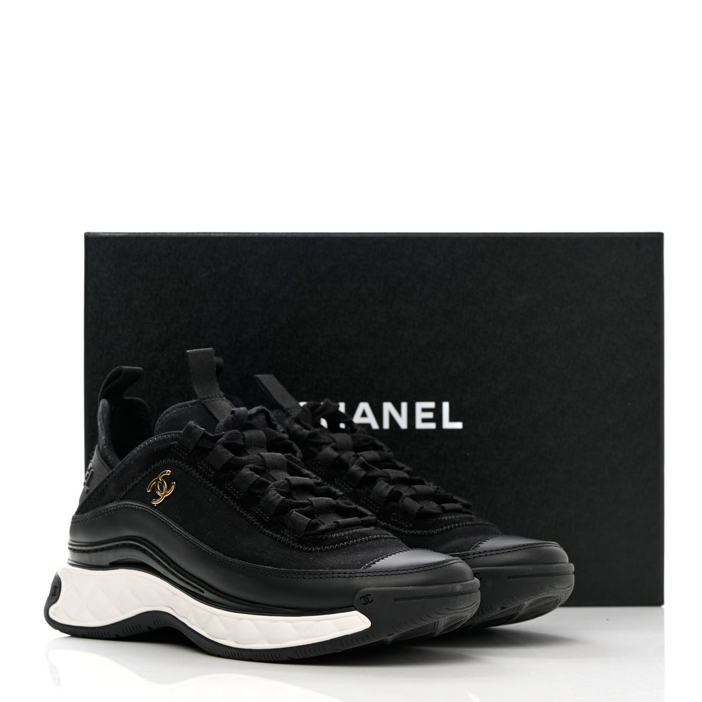 Velvet Calfskin Mixed Fibers CC Sneakers 36.5 Black