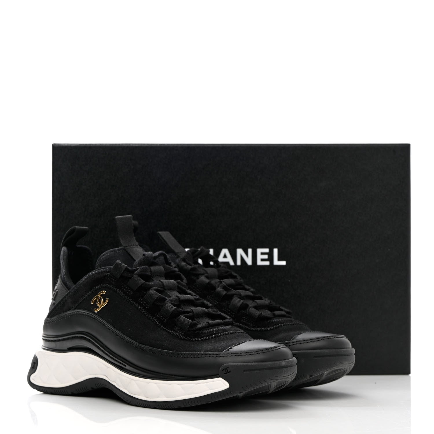 Chanel Velvet Calfskin Mixed Fibers CC Sneakers 36.5 Black 9 of 9