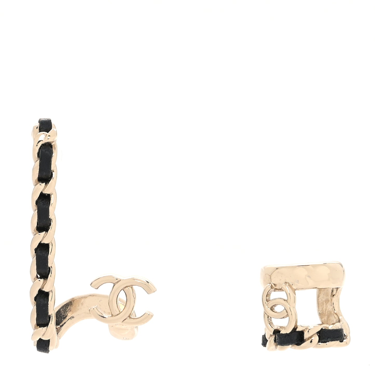 Metal Lambskin Chain CC Cuff Earrings Gold