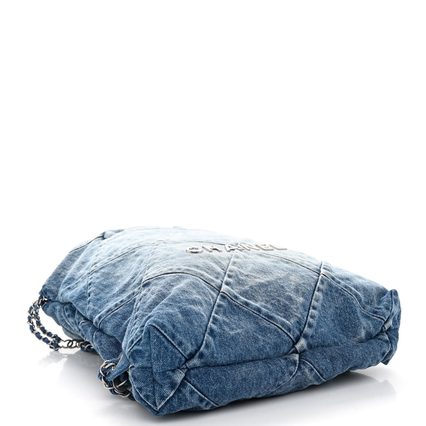 Denim Quilted Chanel 22 Backpack Blue