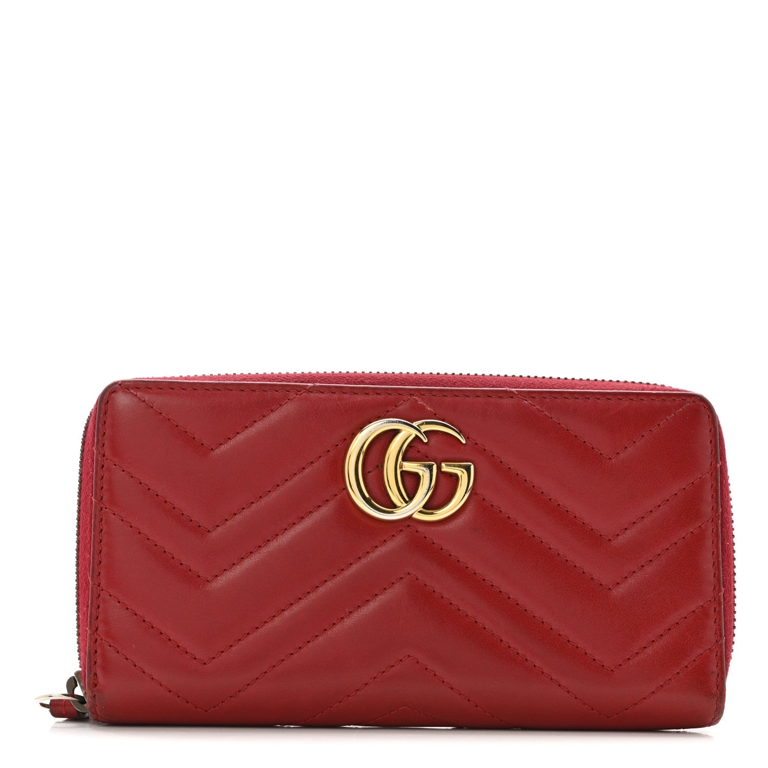 Gucci Calfskin Matelasse GG Marmont Zip Around Wallet Hibiscus Red 1 of 13