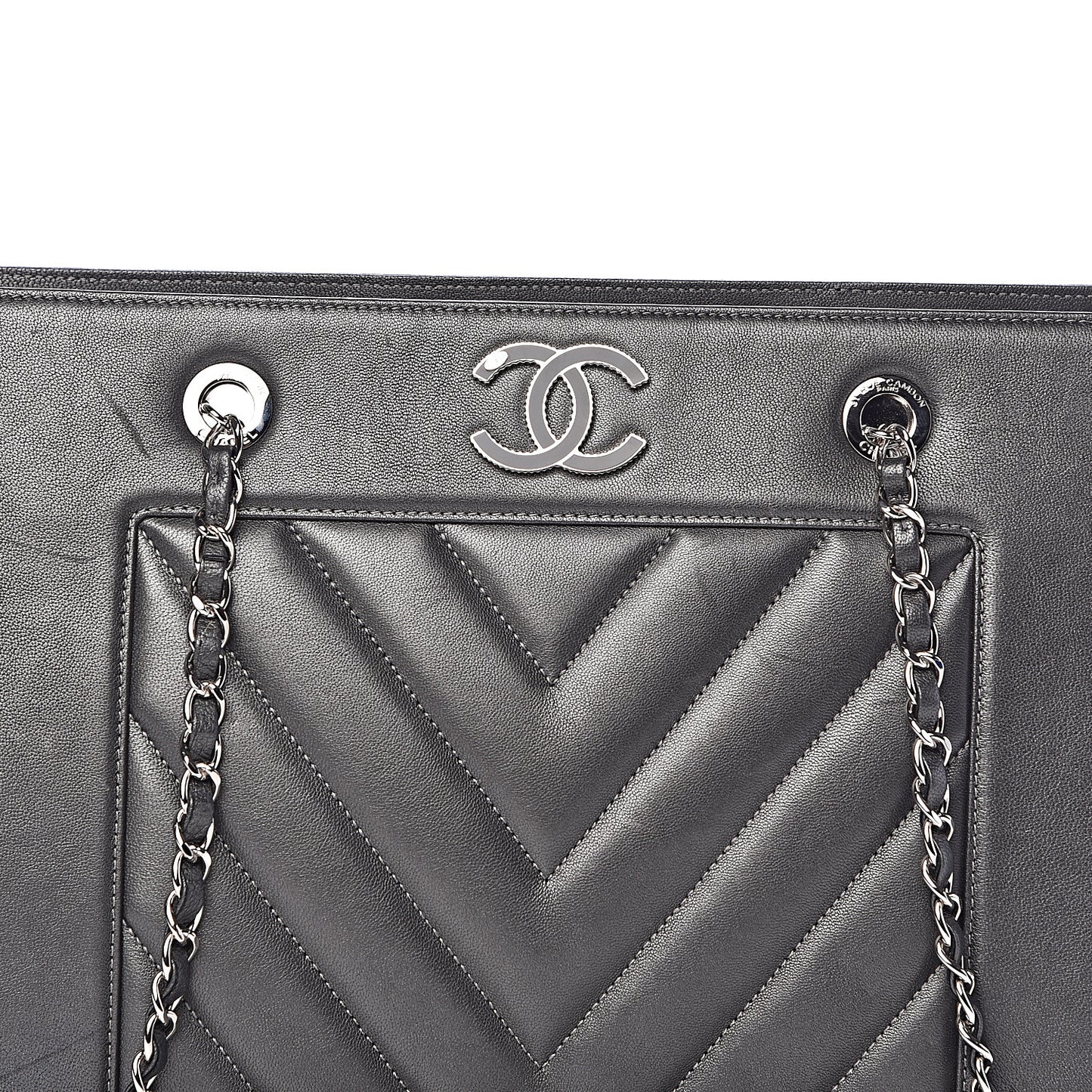 Sheepskin Chevron Quilted Mademoiselle Vintage Shopping Tote Dark Grey