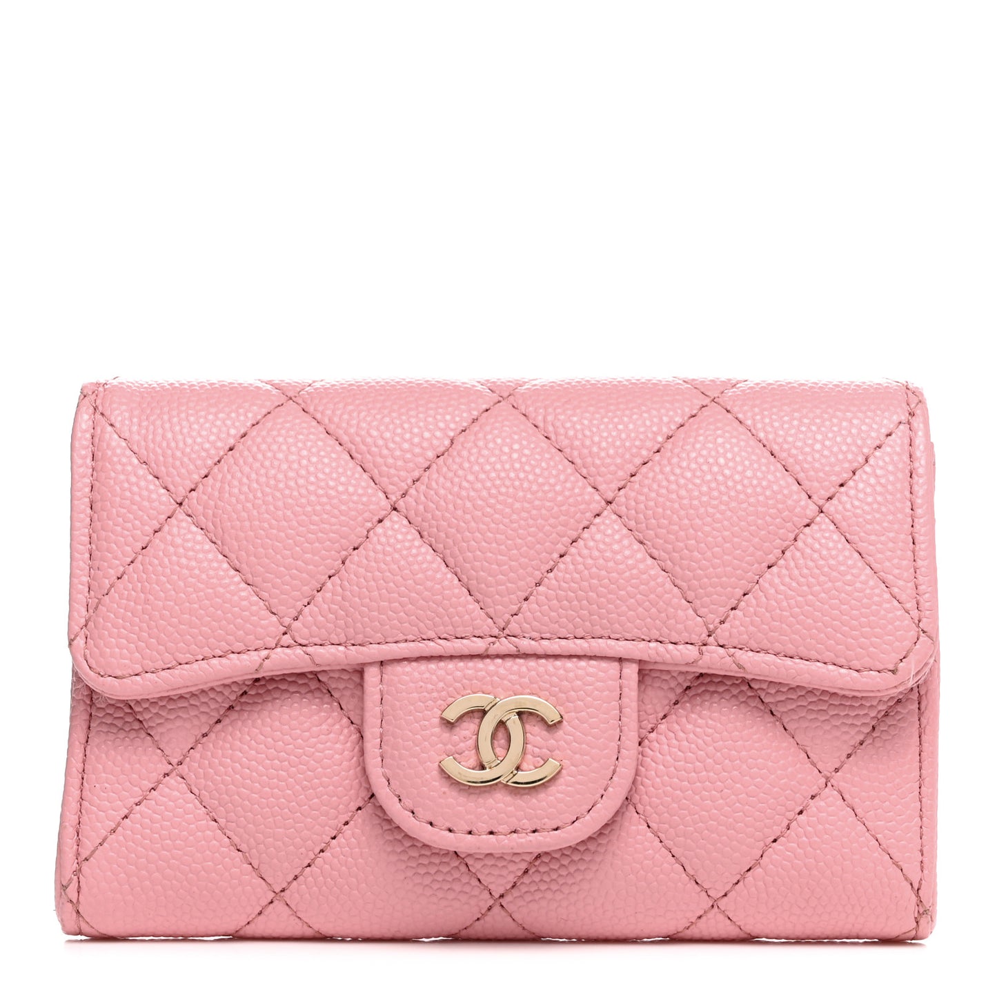 Caviar Quilted Flap Card Holder Wallet Light Pink
