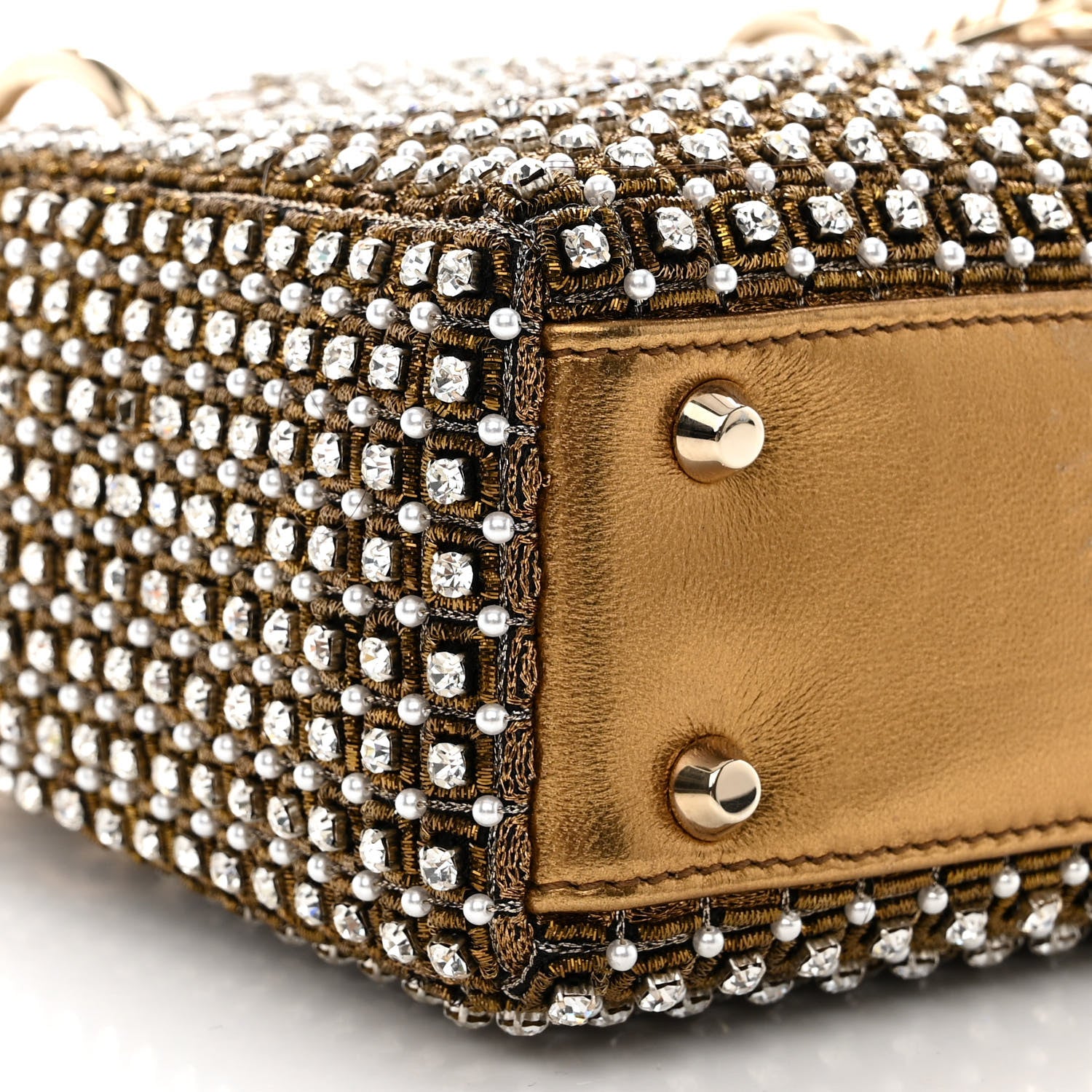 Christian Dior Metallic Calfskin Crystal Mini Lady Dior Gold