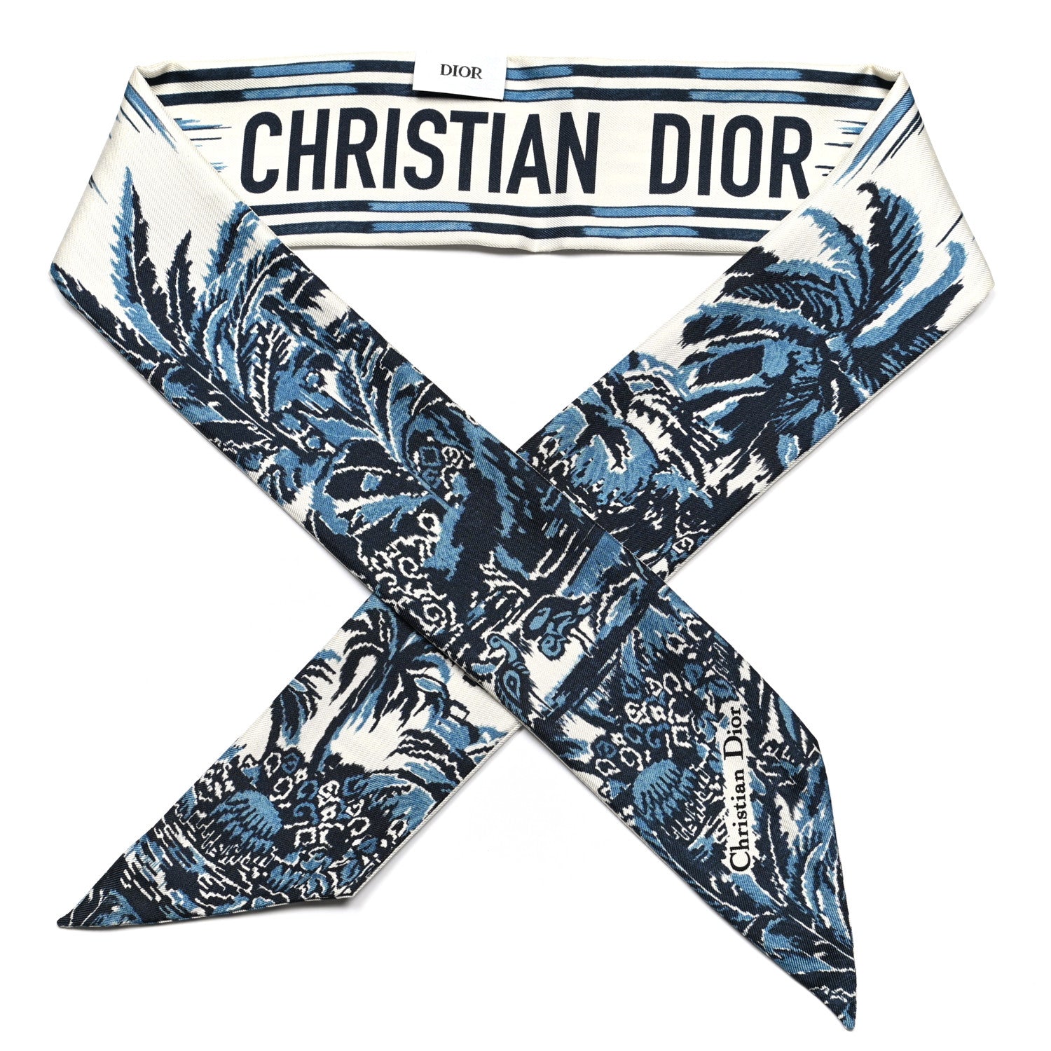 Christian Dior Silk Palm Tree Mitzah Scarf Blue 1 of 3