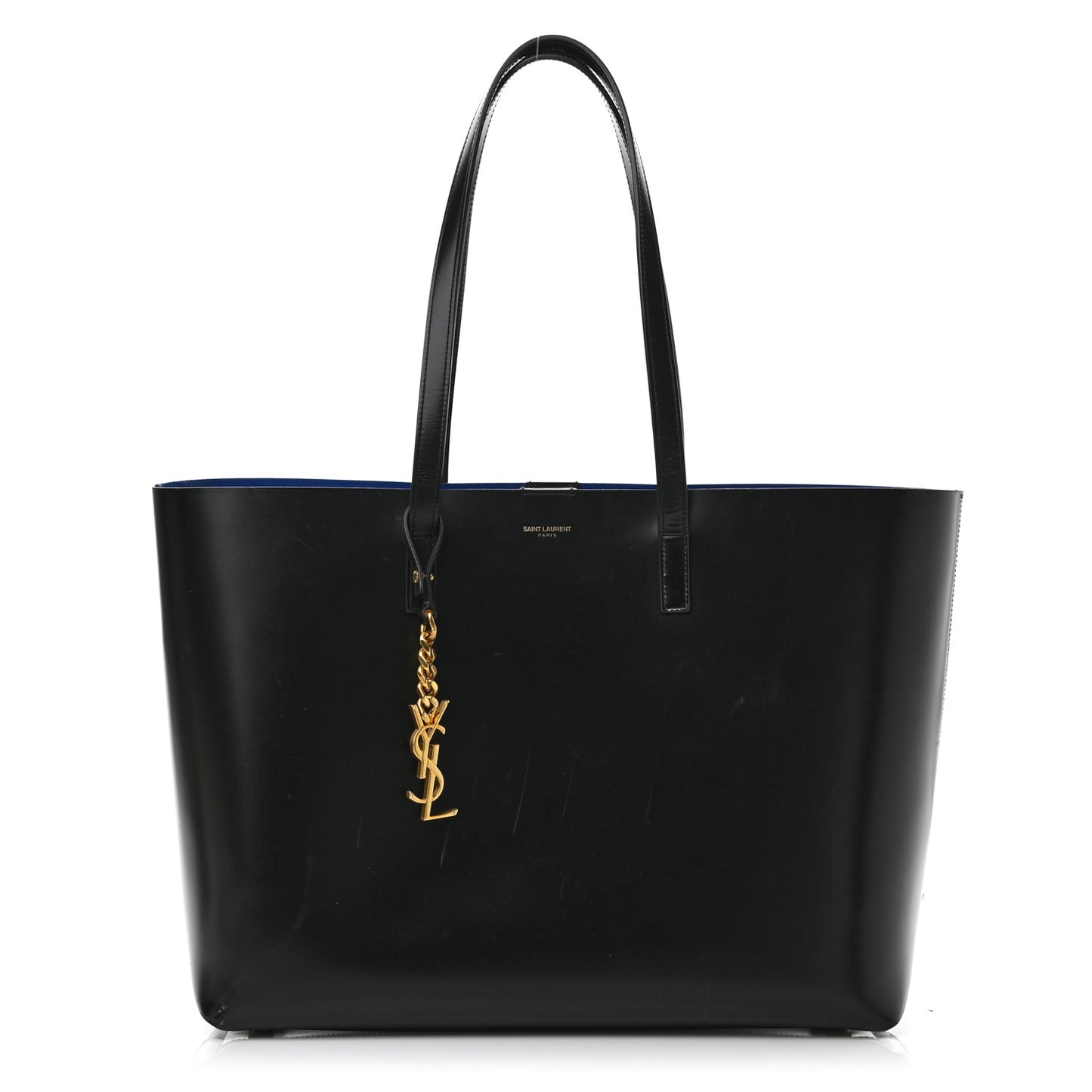 Calfskin Classic Monogram Double Face Tote Black Blue Majorelle