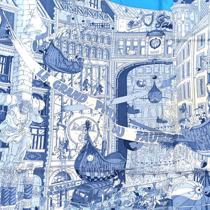 Hermes Silk Le Grand Prix du Faubourg Scarf 90 Bleu Azur Bleu Jean White 3 of 6