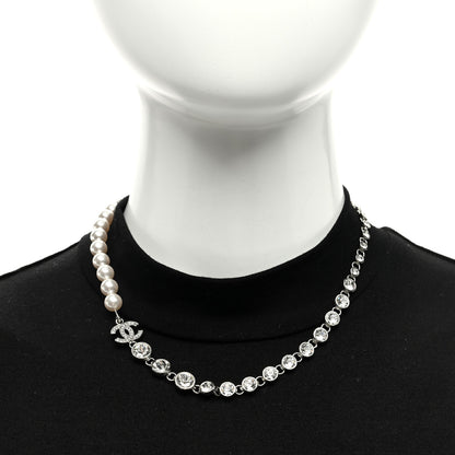 Chanel Pearl Crystal CC Choker Necklace Silver 2 of 5
