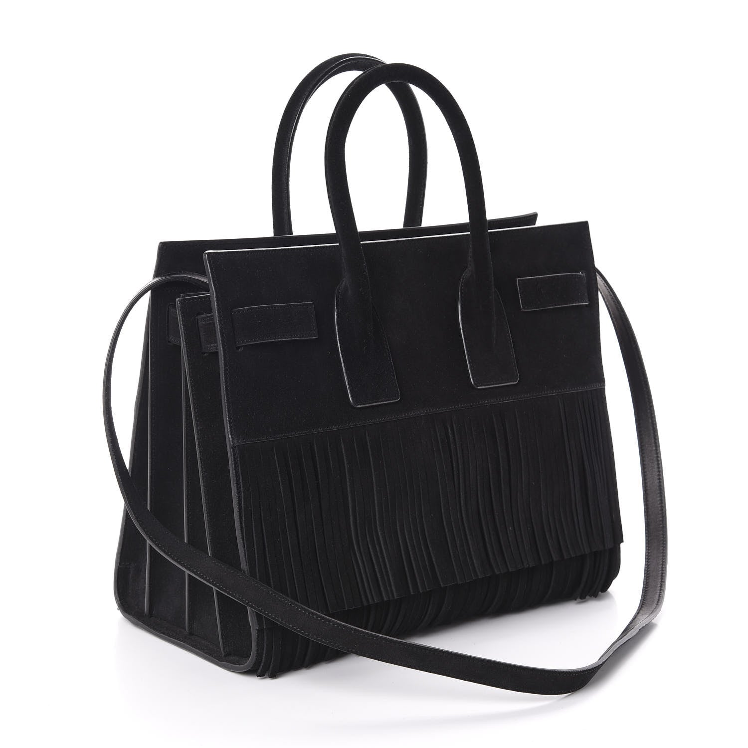 Saint Laurent Suede Fringe Small Sac De Jour Black 3 of 9