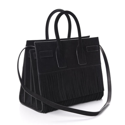 Saint Laurent Suede Fringe Small Sac De Jour Black 3 of 9