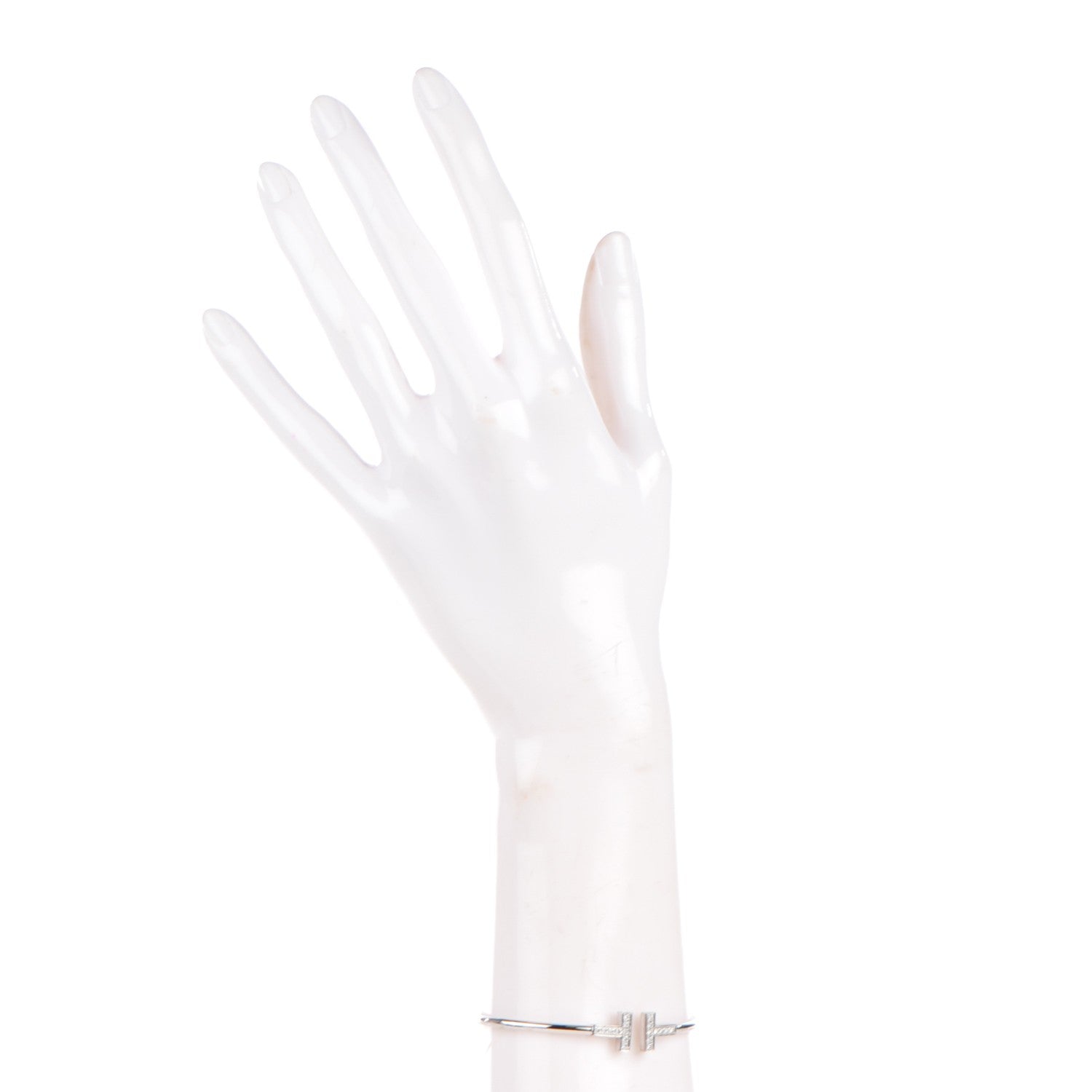 Tiffany 18K White Gold Diamond T Wire Bracelet 2 of 5