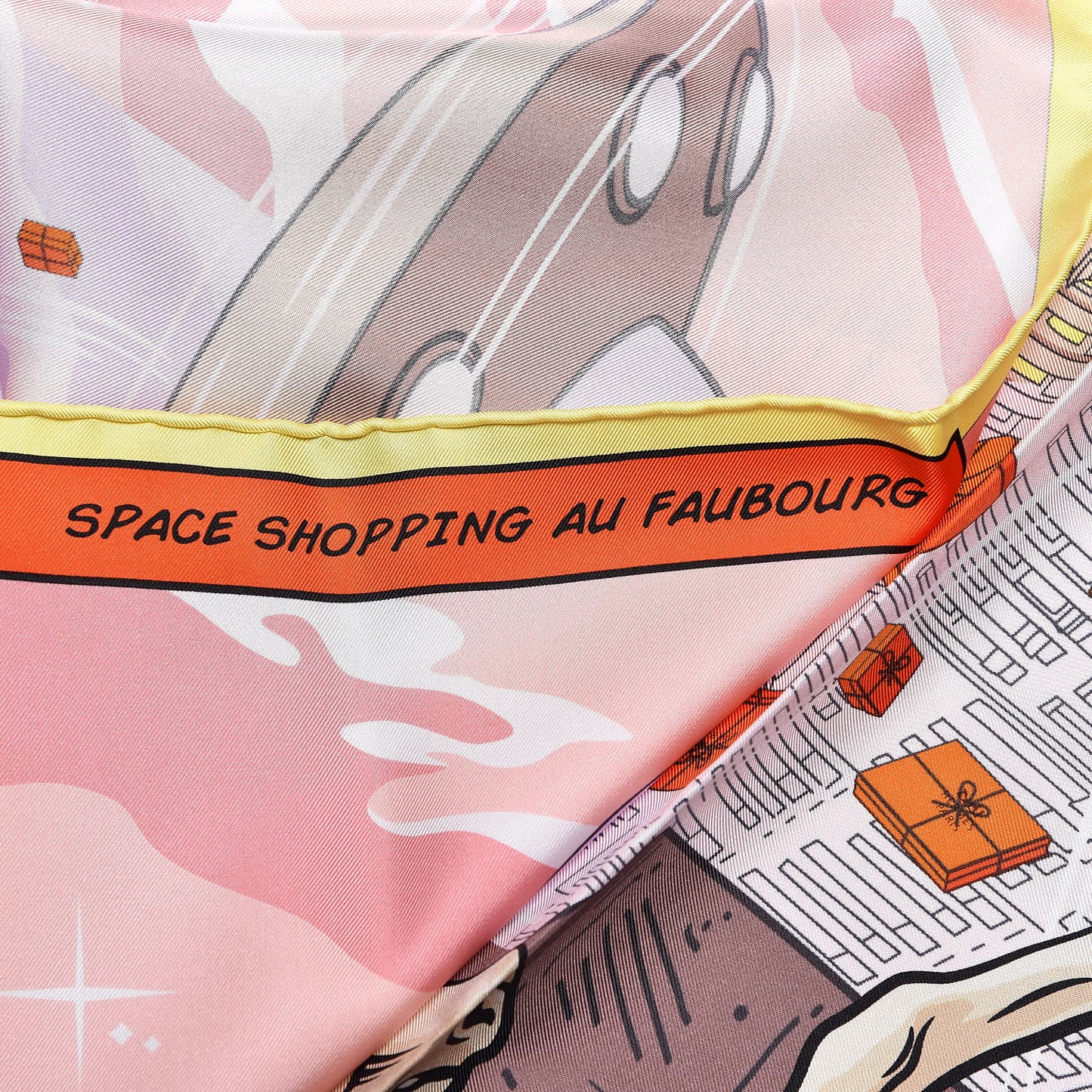 Silk Space Shopping Au Faubourg Scarf 90 Rose Taupe Jaune