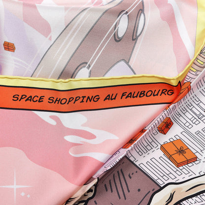 Hermes Silk Space Shopping Au Faubourg Scarf 90 Rose Taupe Jaune 9 of 9
