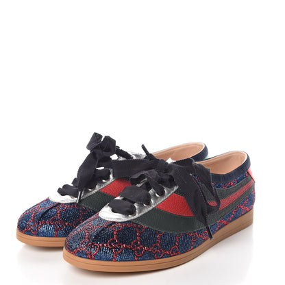 Gucci Lurex Calfskin Web GG Monogram Womens Falacer Sneakers 38 Iridescent Blue Iridescent Red Silver 3 of 10