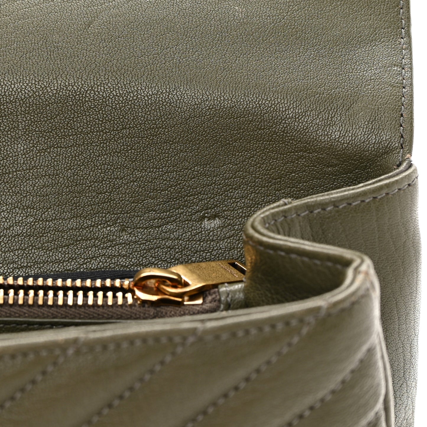 Sheepskin Matelasse Chevron Monogram Medium College Bag Military Olive