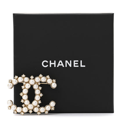 Chanel Pearl Crystal CC Brooch Gold 4 of 4