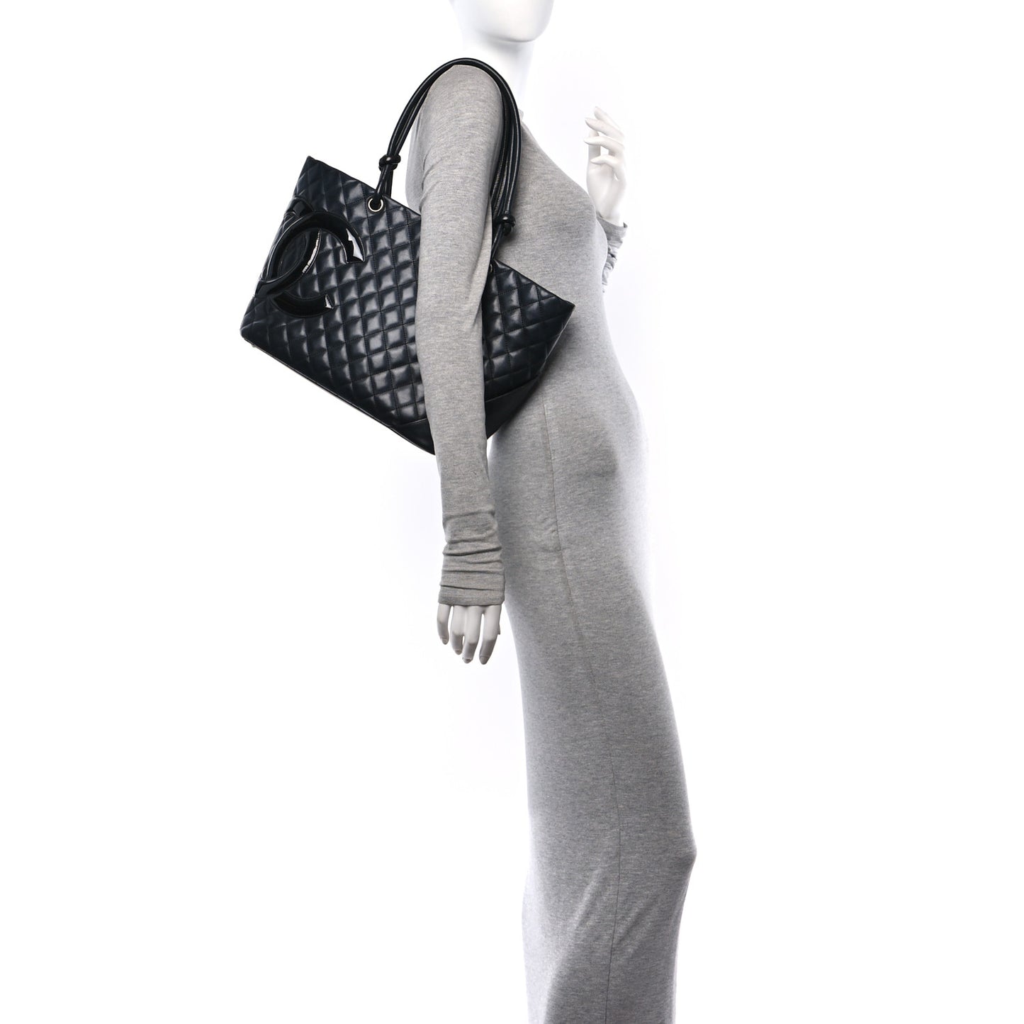 Calfskin Quilted Large Cambon Tote Black