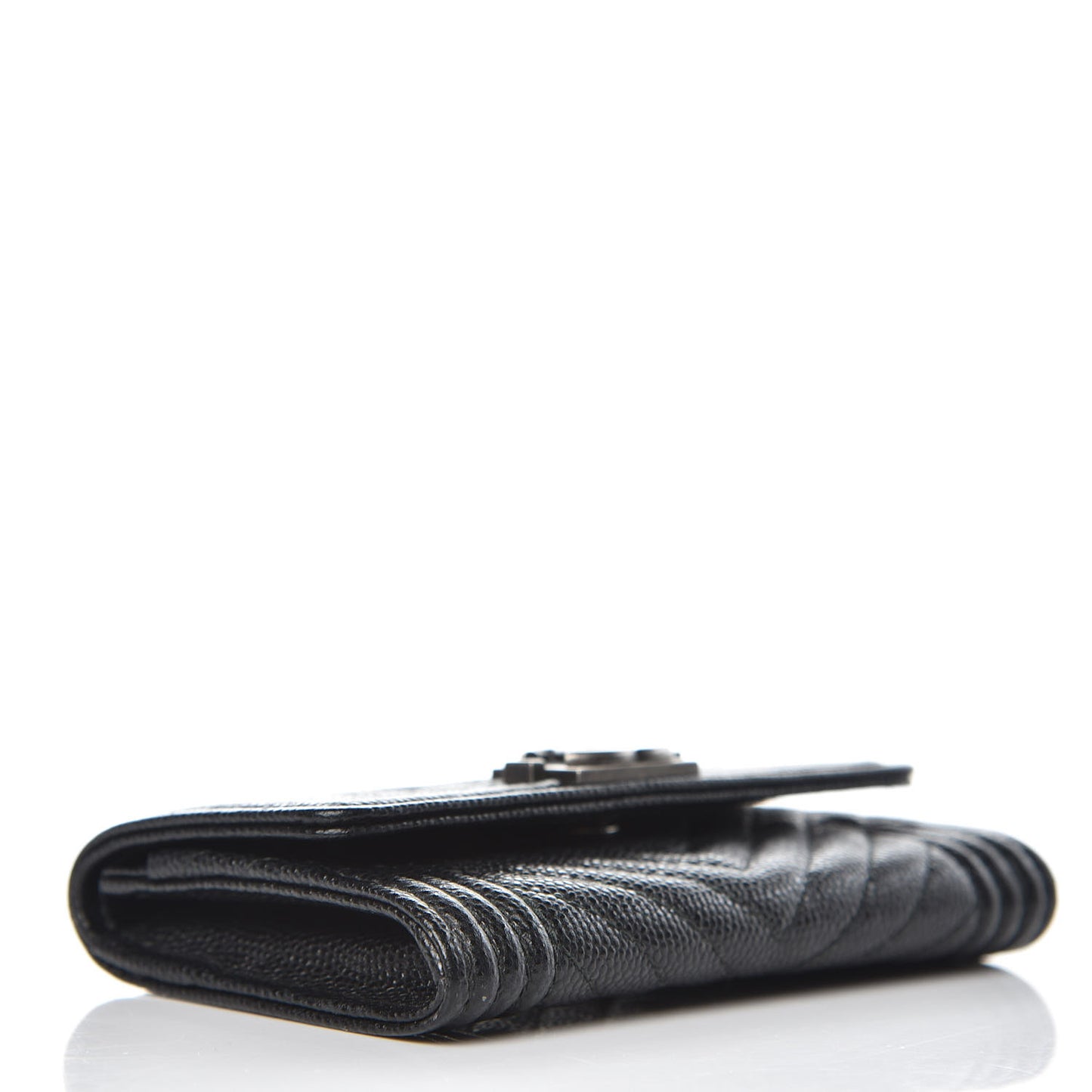 Caviar Chevron Quilted Boy Card Holder Wallet Black