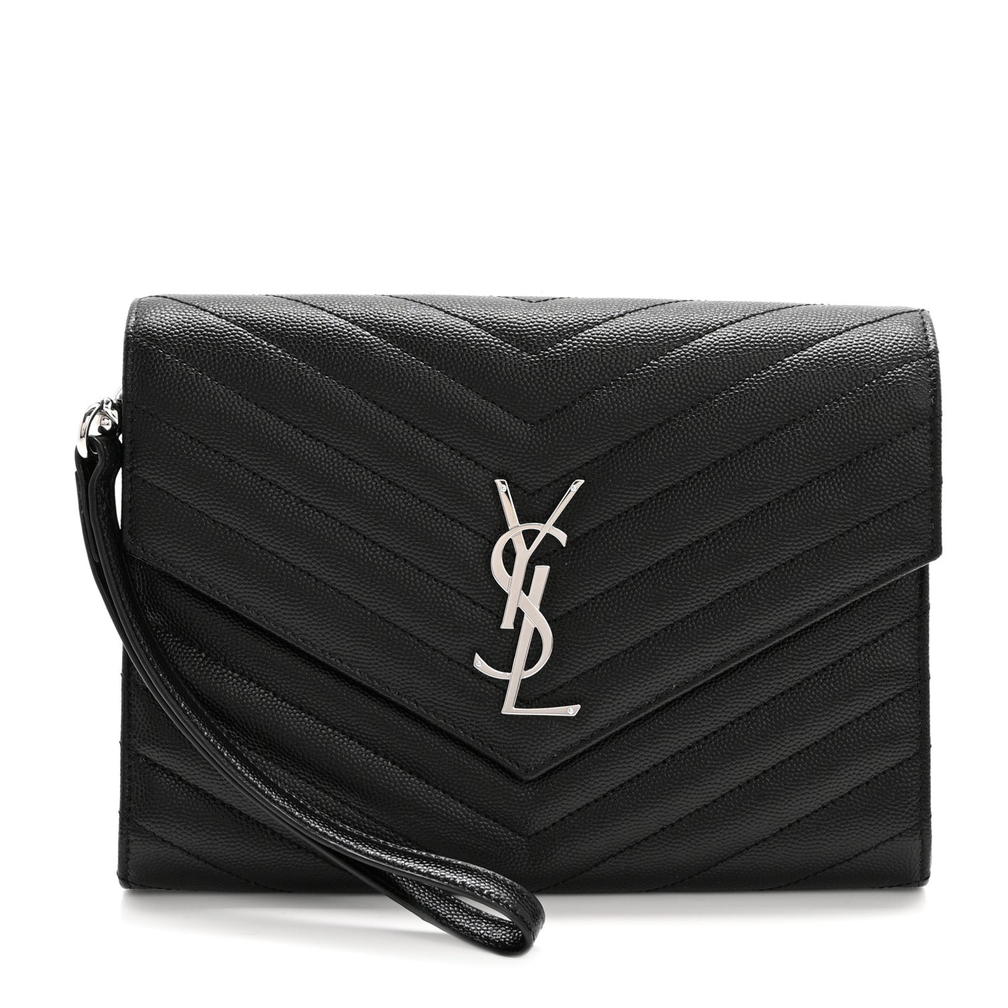 Grain De Poudre Matelasse Chevron Monogram Envelope Clutch Black