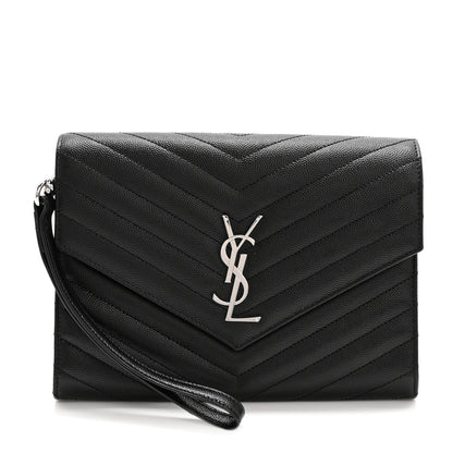 Saint Laurent Grain De Poudre Matelasse Chevron Monogram Envelope Clutch Black 1 of 8