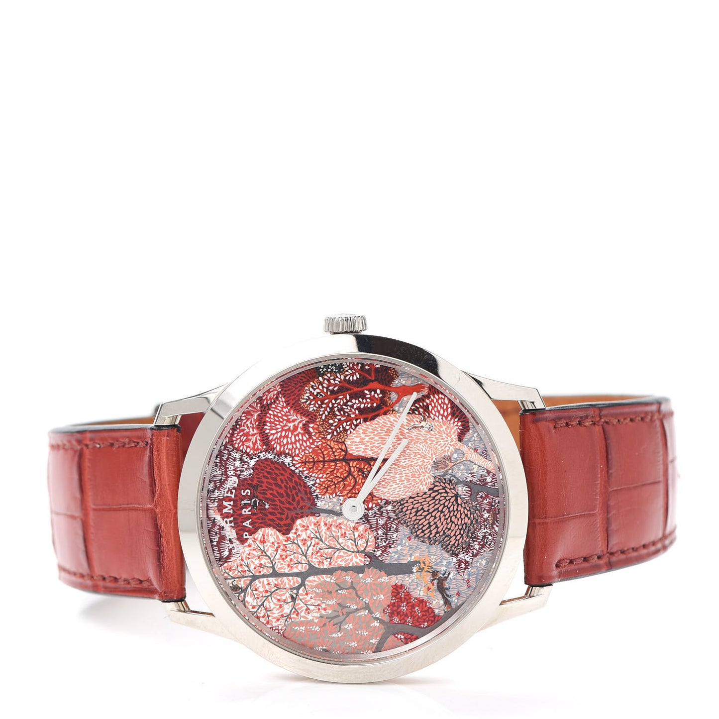 18K White Gold Alligator 39.5mm Slim d'Hermes English Garden Quartz Watch Rouge Casaque