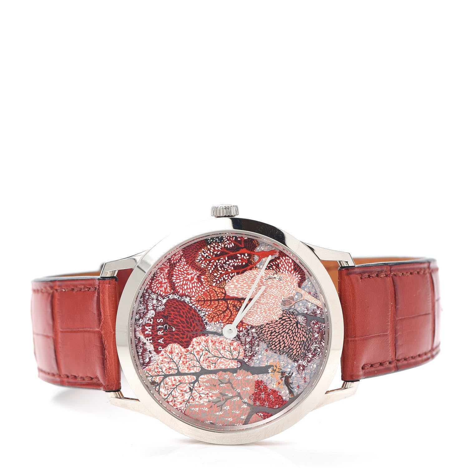 Hermes 18K White Gold Alligator 39.5mm Slim d'Hermes English Garden Quartz Watch Rouge Casaque 2 of 5