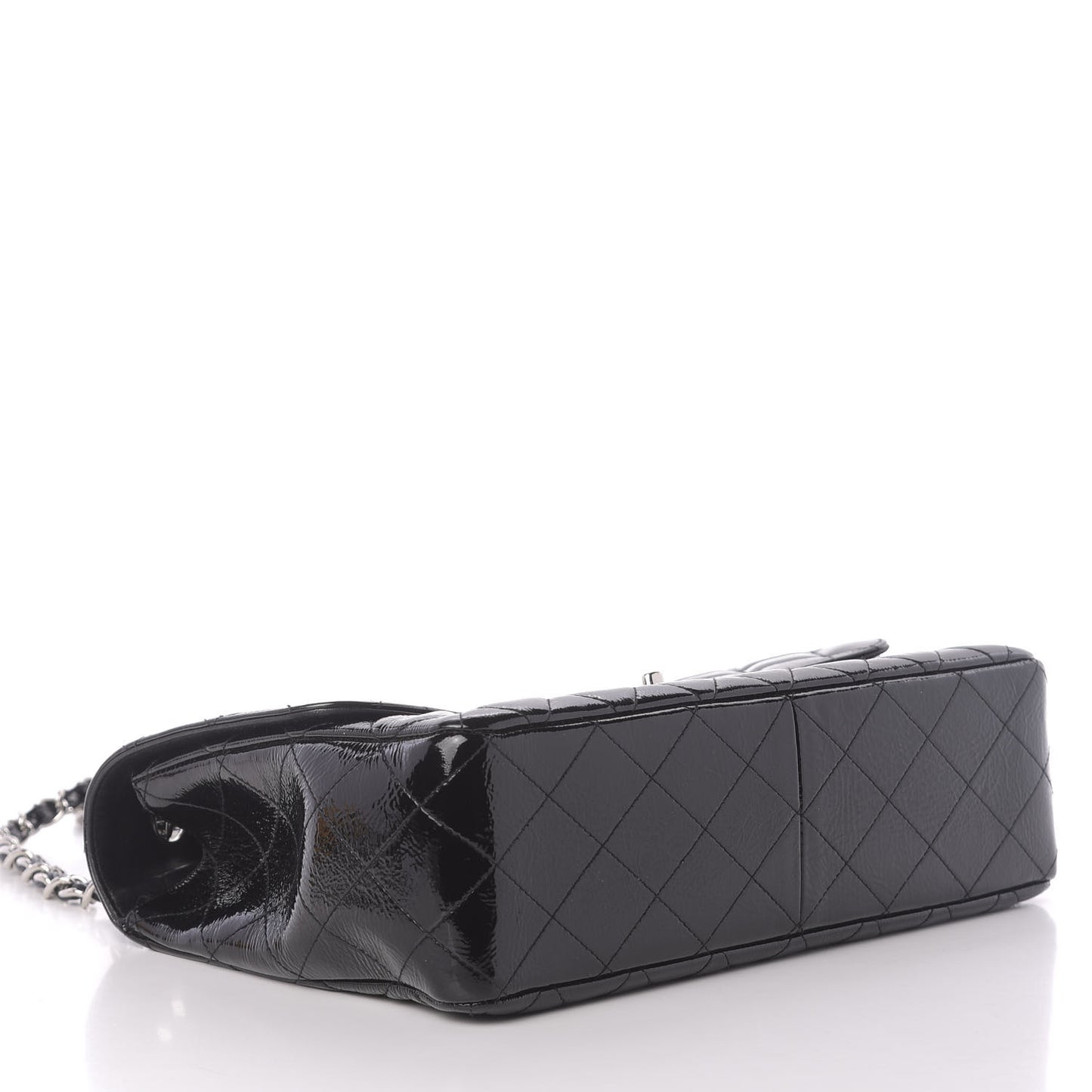 Distressed Patent Quilted Jumbo Single Flap Black