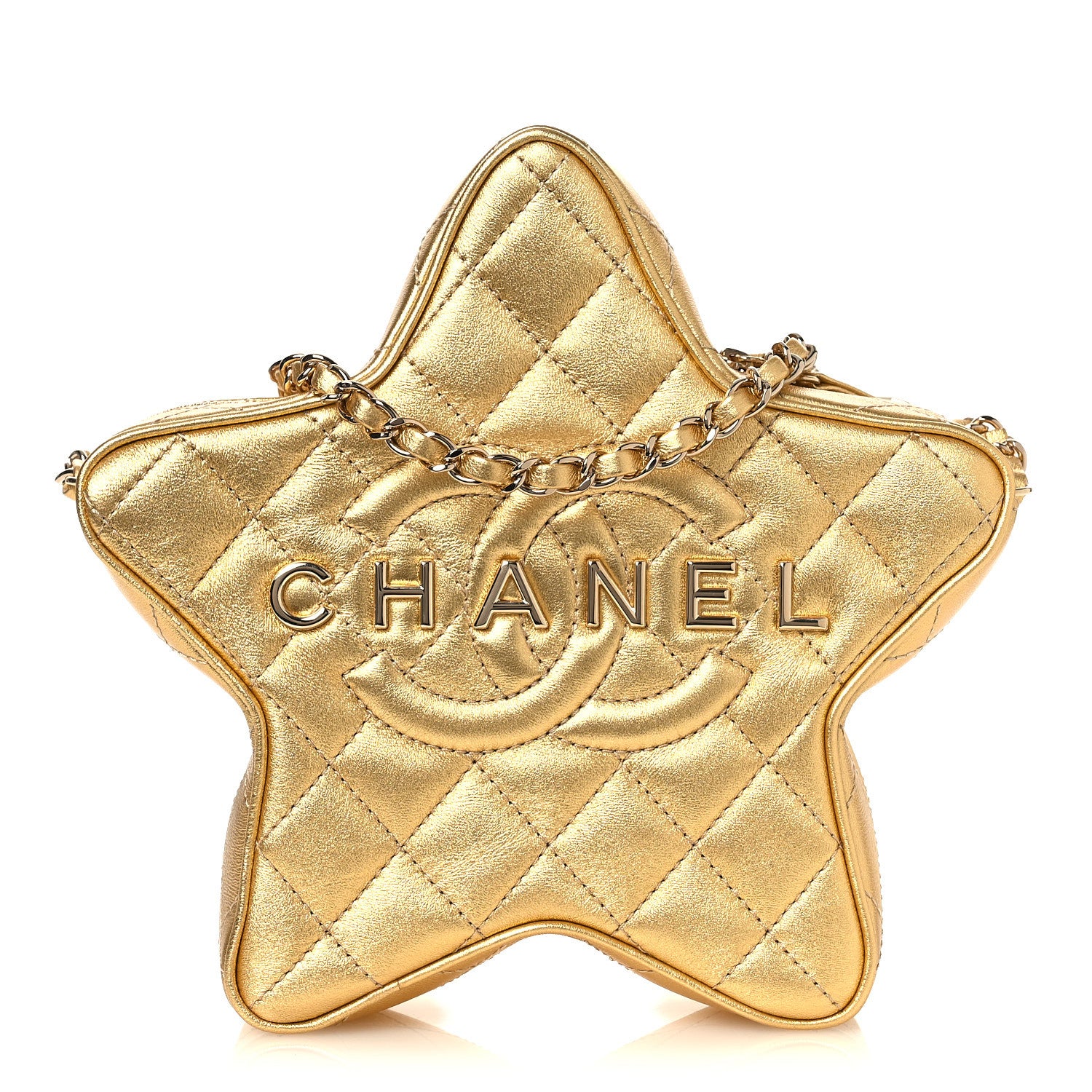 Chanel Metallic Lambskin Quilted Walk Of Fame Star Bag Gold 1 of 11
