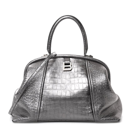 Balenciaga Extra Supple Calfskin Crocodile Embossed Large Editor Bag Silver 1 of 13