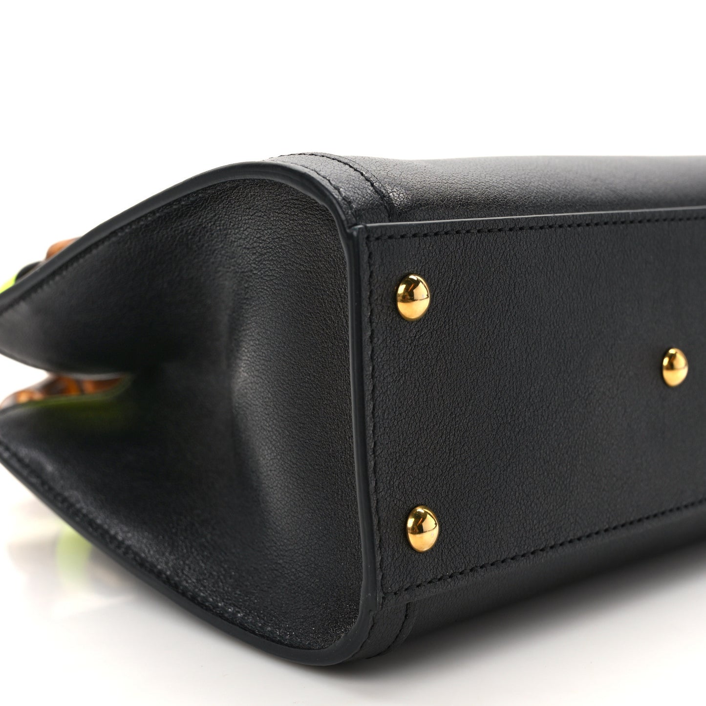 Wonka Grain Calfskin Mini Diana Tote Bag Black Yellow Fluo