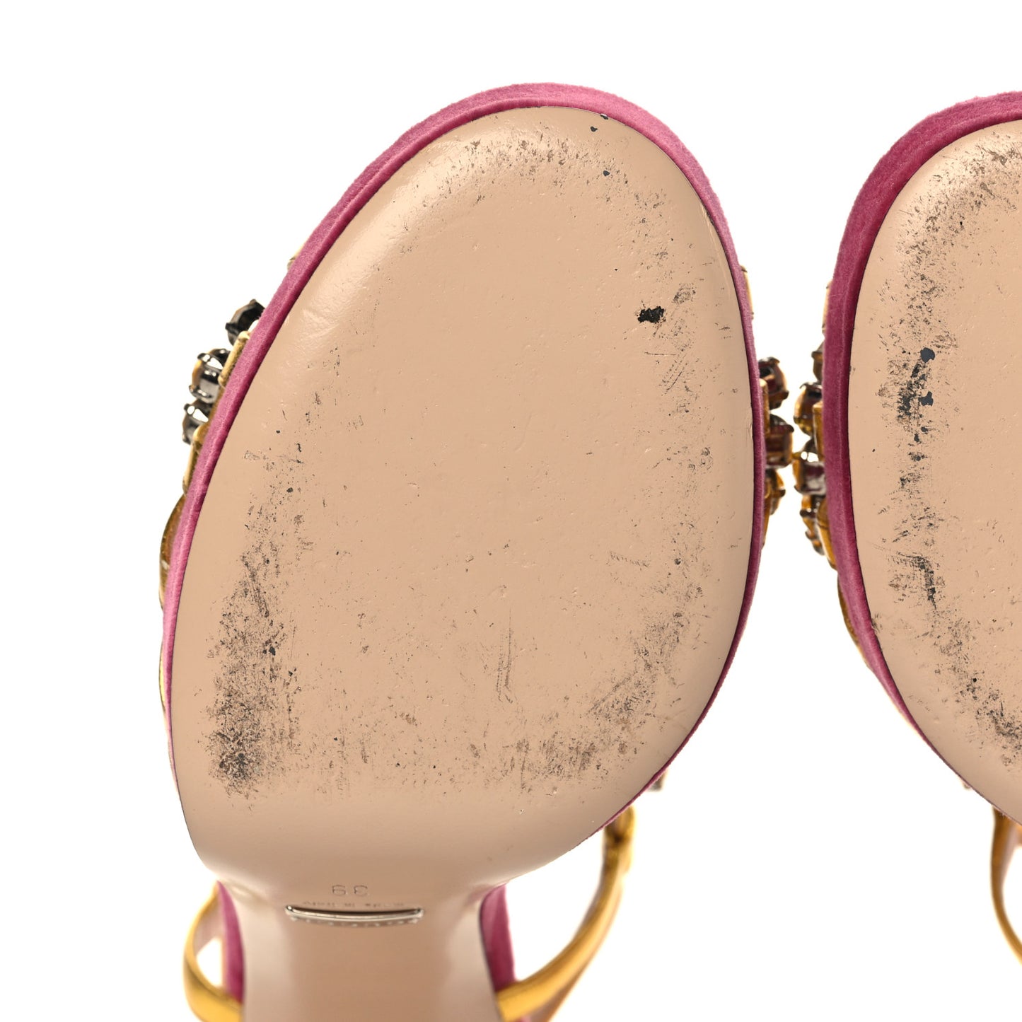 Velvet Nappa Crystal Zephyra Slingback Platform High Heel Sandals 39 Pink Gold