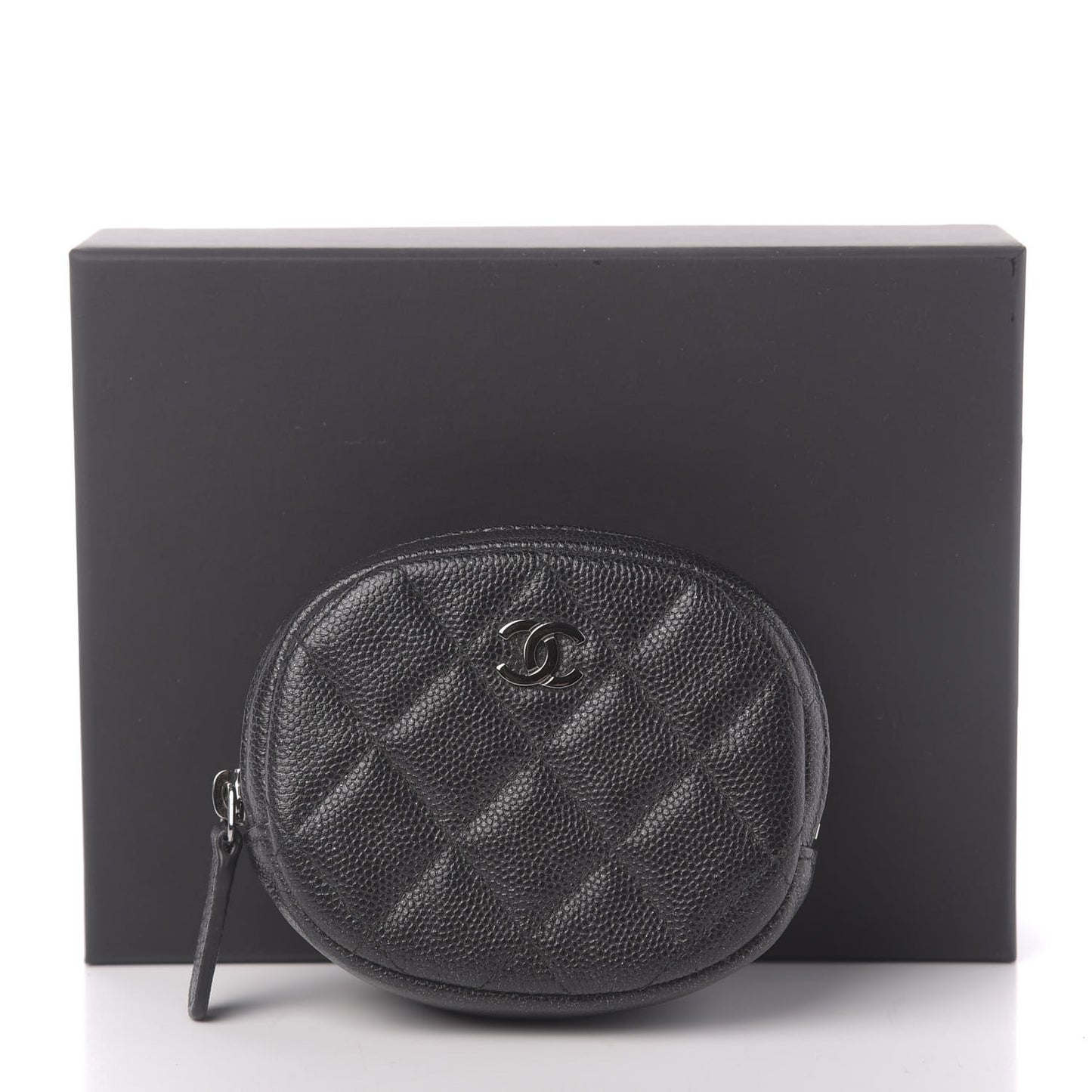 Iridescent Caviar Quilted Zip Around Classic Coin Purse Black