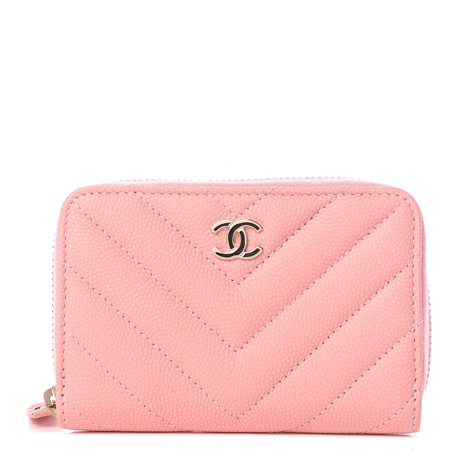 Chanel Iridescent Caviar Chevron Quilted Zip Coin Purse Pink 1 of 8