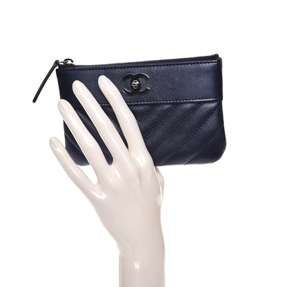 Chanel Metallic Sheepskin Chevron Quilted Small Vintage Mademoiselle Cosmetic Case Navy 2 of 8