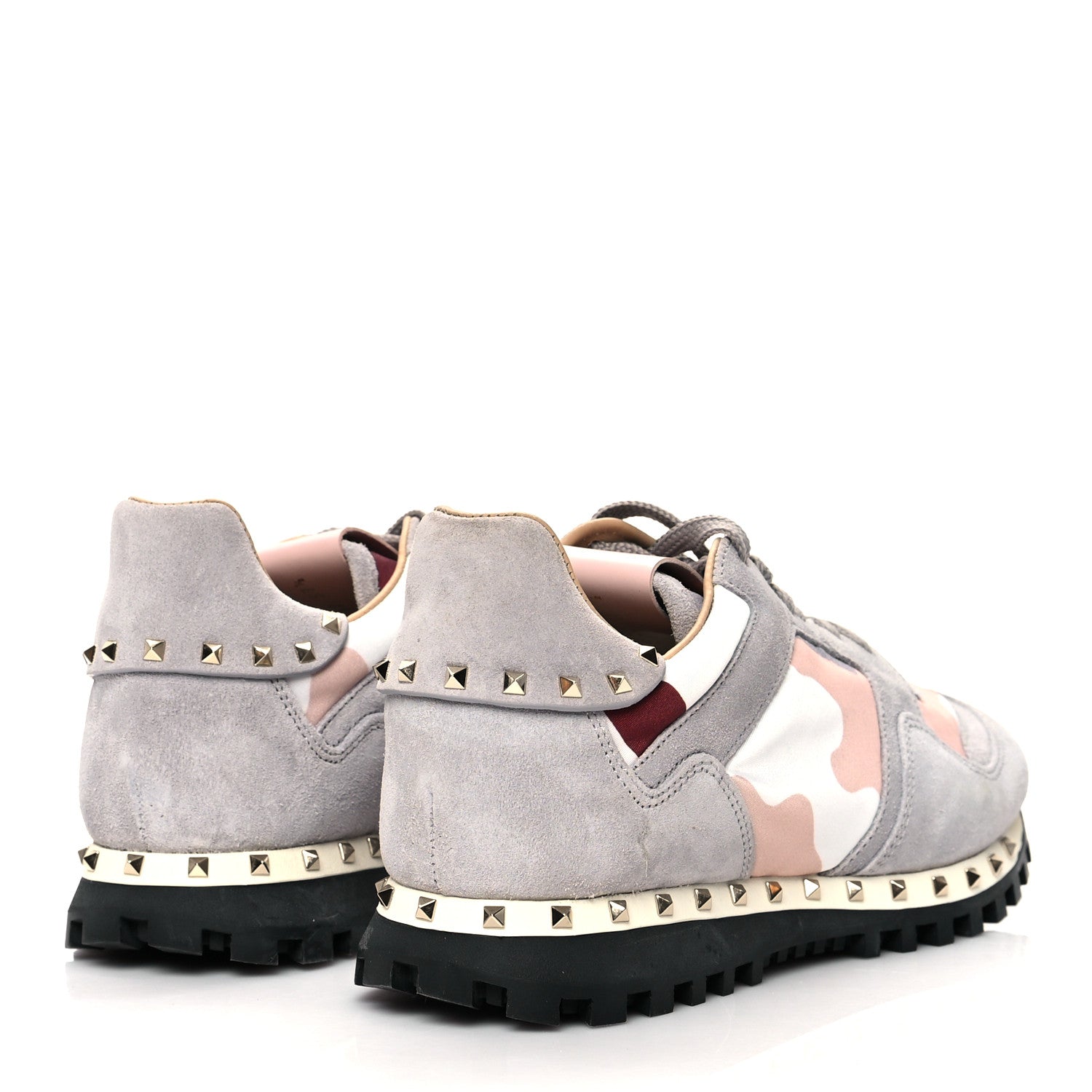 Valentino Garavani Suede Nylon Camouflage Womens Soul Rockstud Sneakers 37.5 Grey 4 of 8