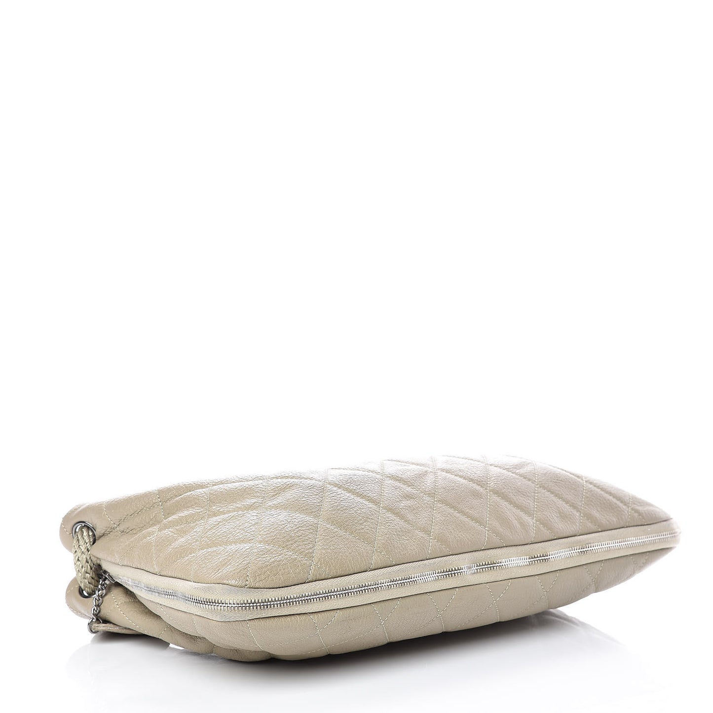 Calfskin Quilted Expandable Zip Shoulder Bag Beige