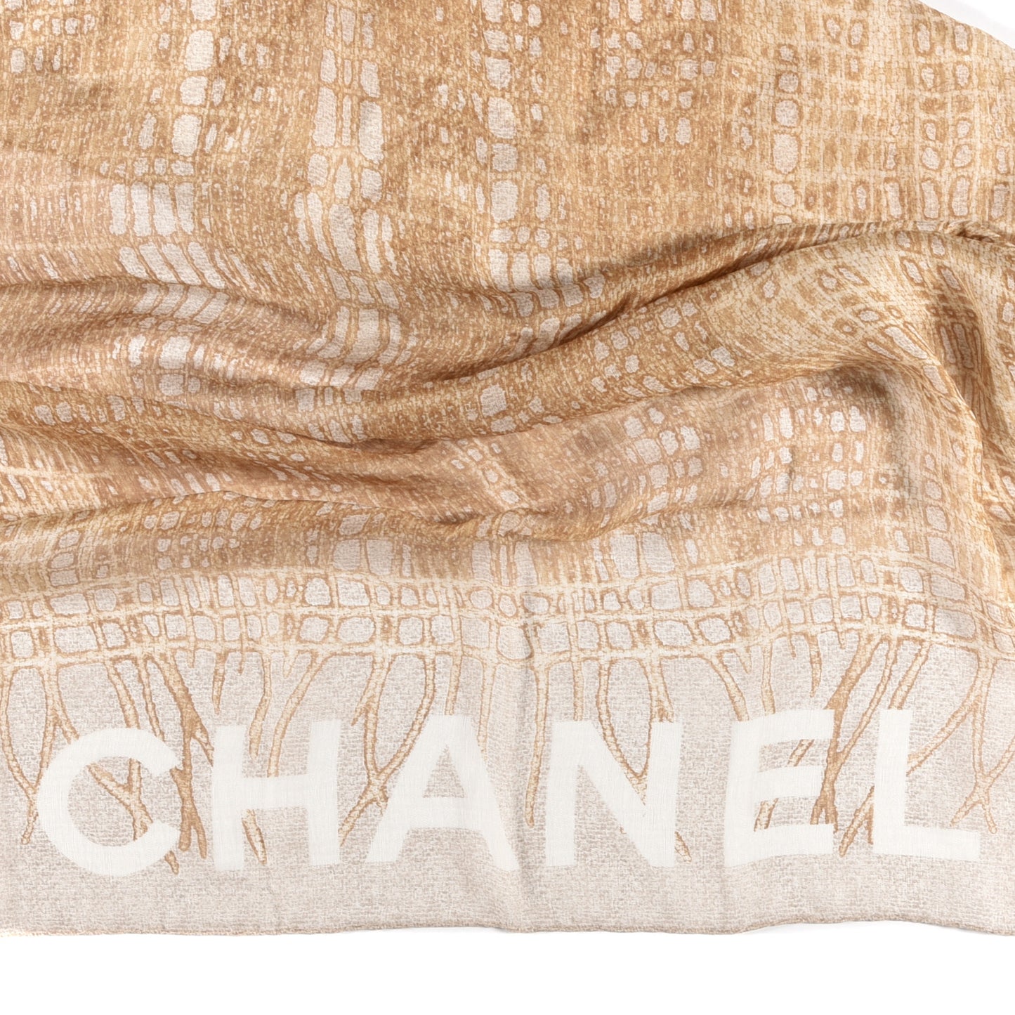 Silk Logo Woven Scarf Shawl Beige