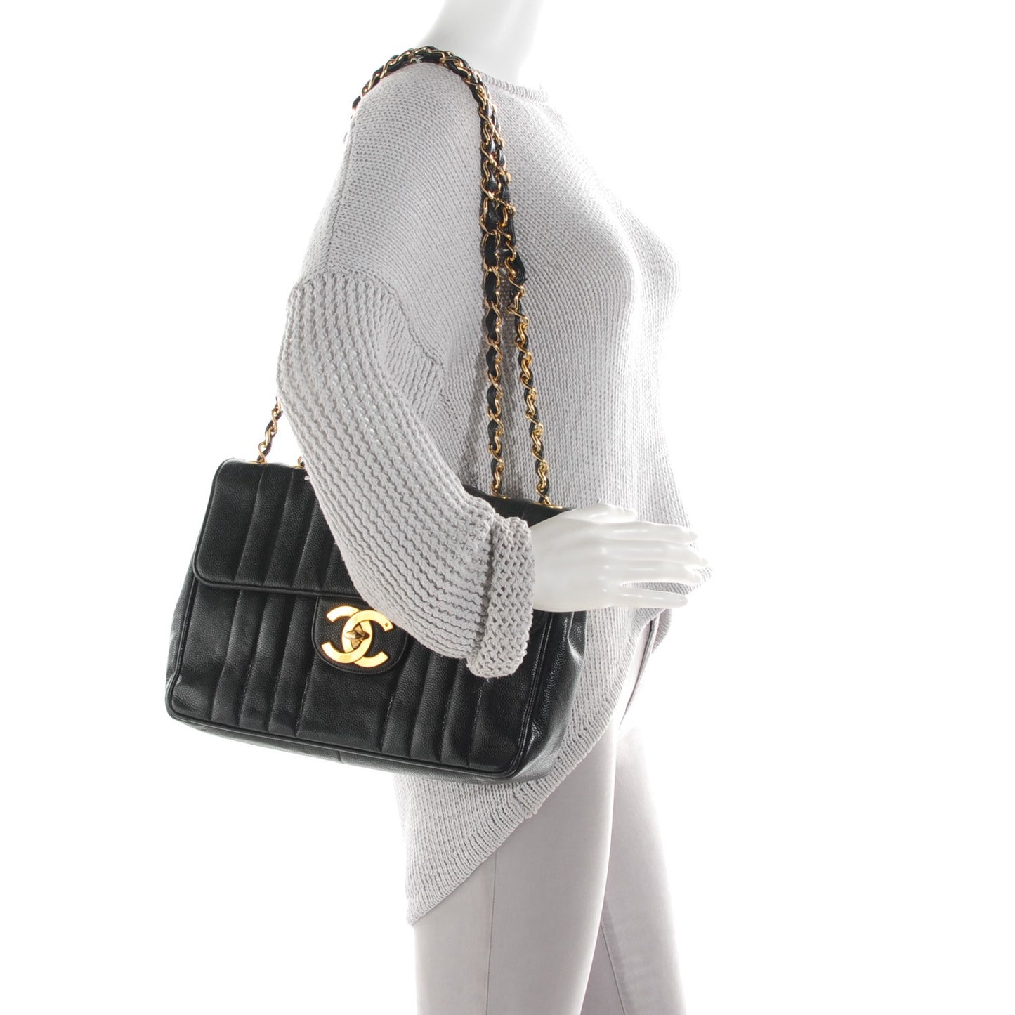 Caviar Vertical Quilt Jumbo Flap Black
