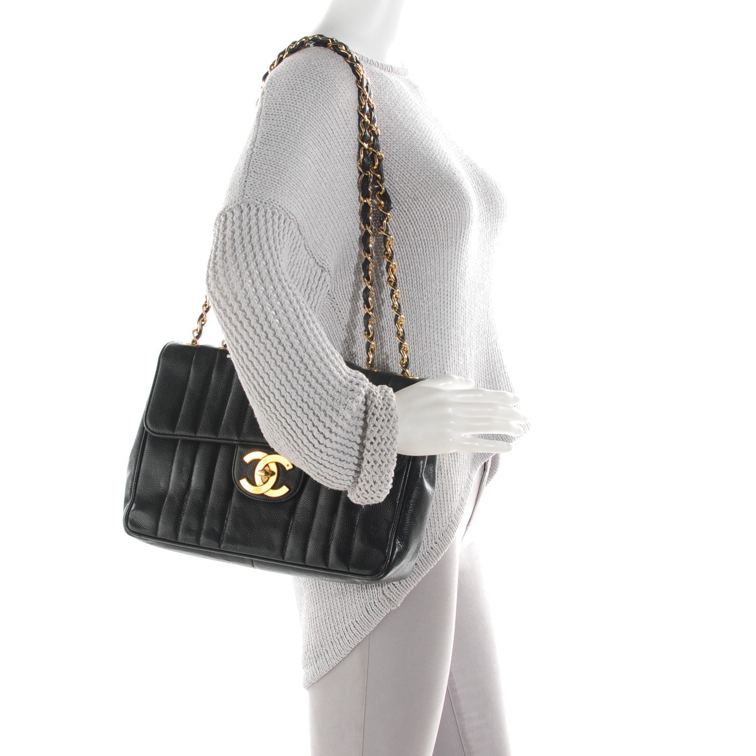 Chanel Caviar Vertical Quilt Jumbo Flap Black 2 of 9