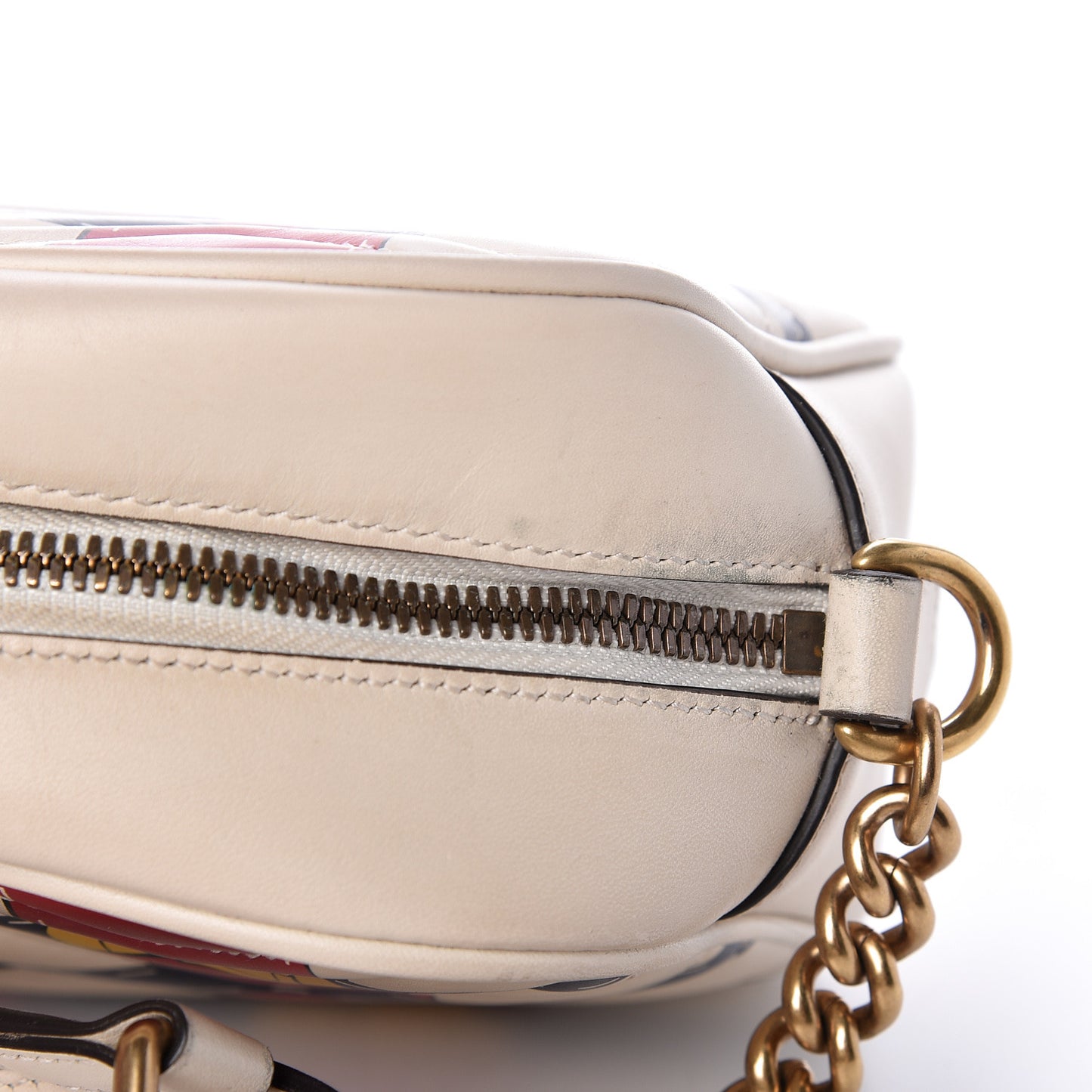 Calfskin Matelasse Trompe L'Oeil Print Small GG Marmont Chain Shoulder Bag White