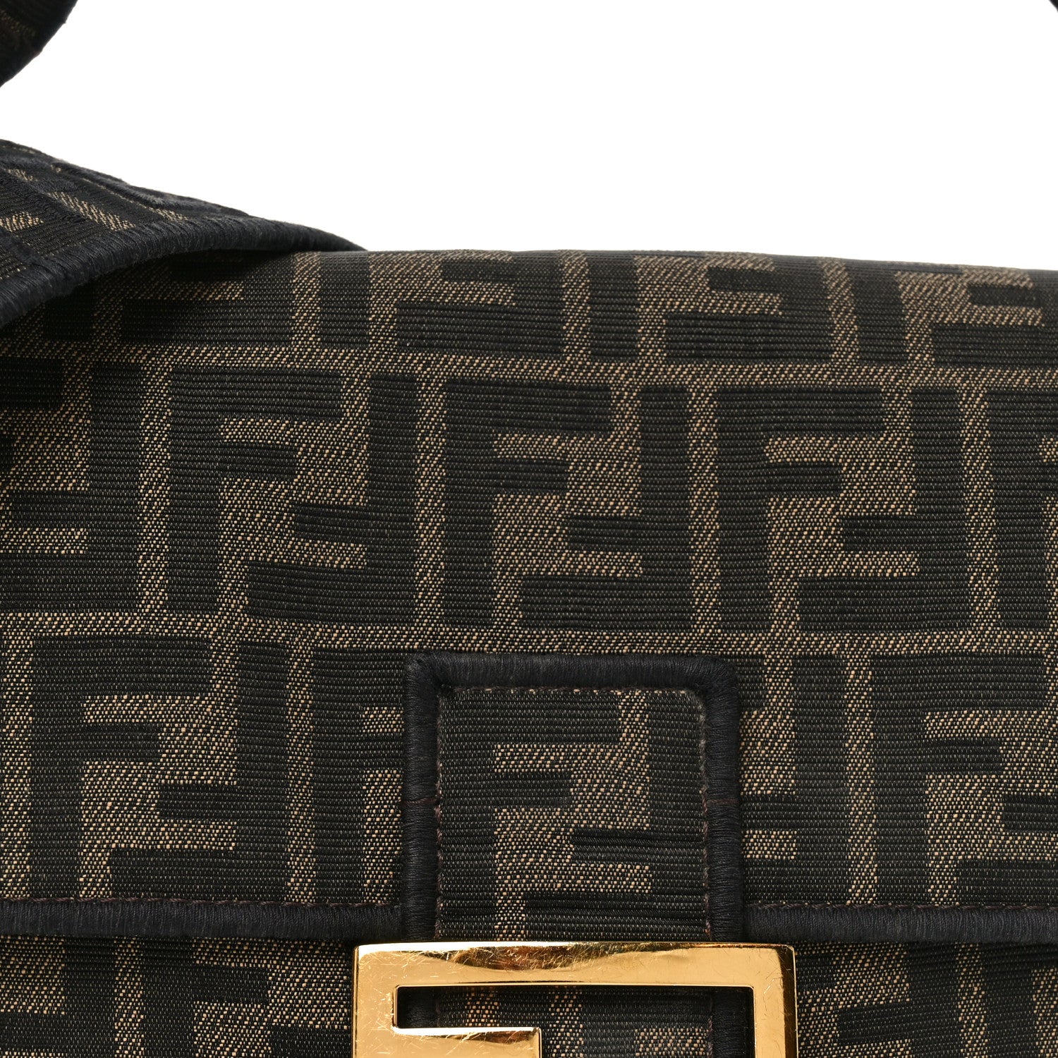 Fendi Fabric Jacquard FF 1974 Medium Baguette Tobacco Moro Black 8 of 10