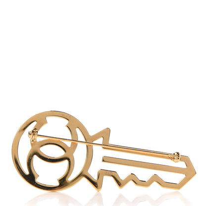 Chanel Crystal CC Key Brooch Black Gold 3 of 4