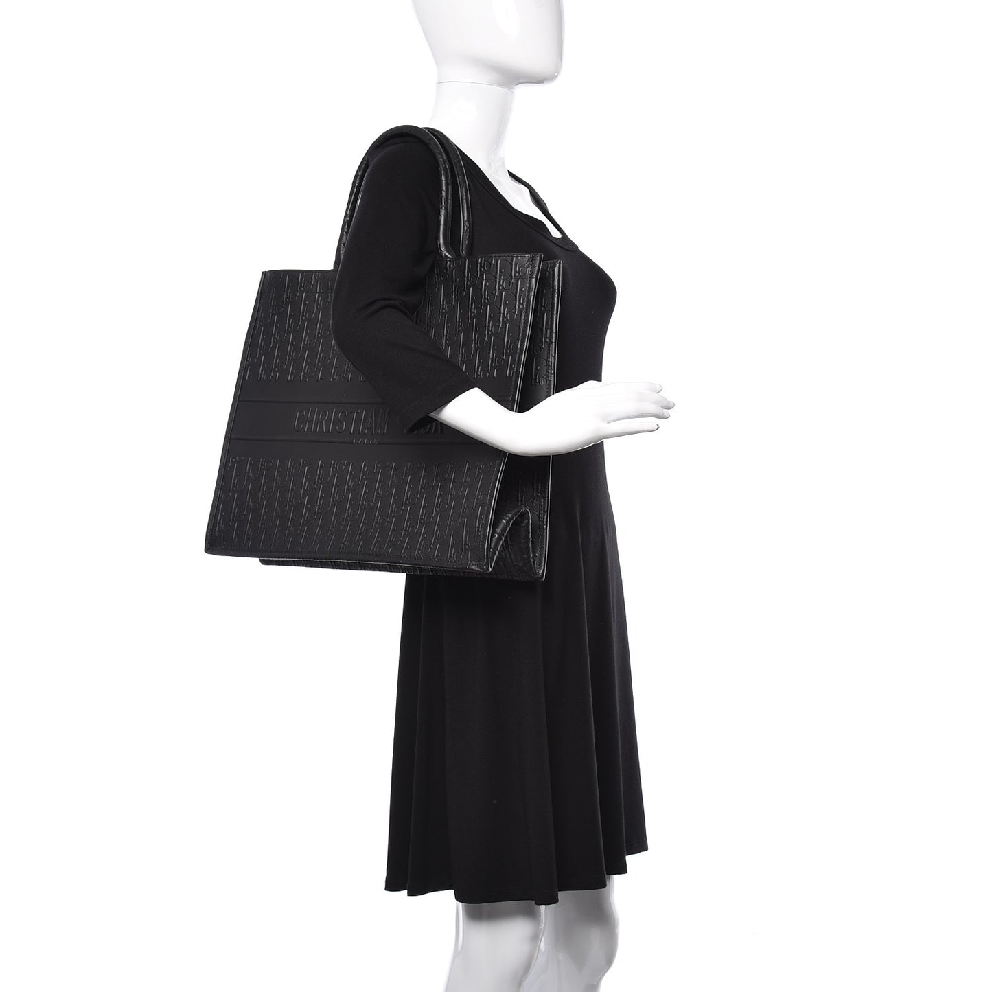 Oblique Calfskin Embossed Book Tote Black