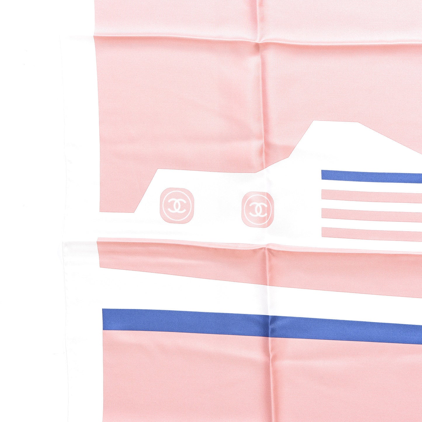 Silk Cruise Print CC Square Scarf Light Pink White