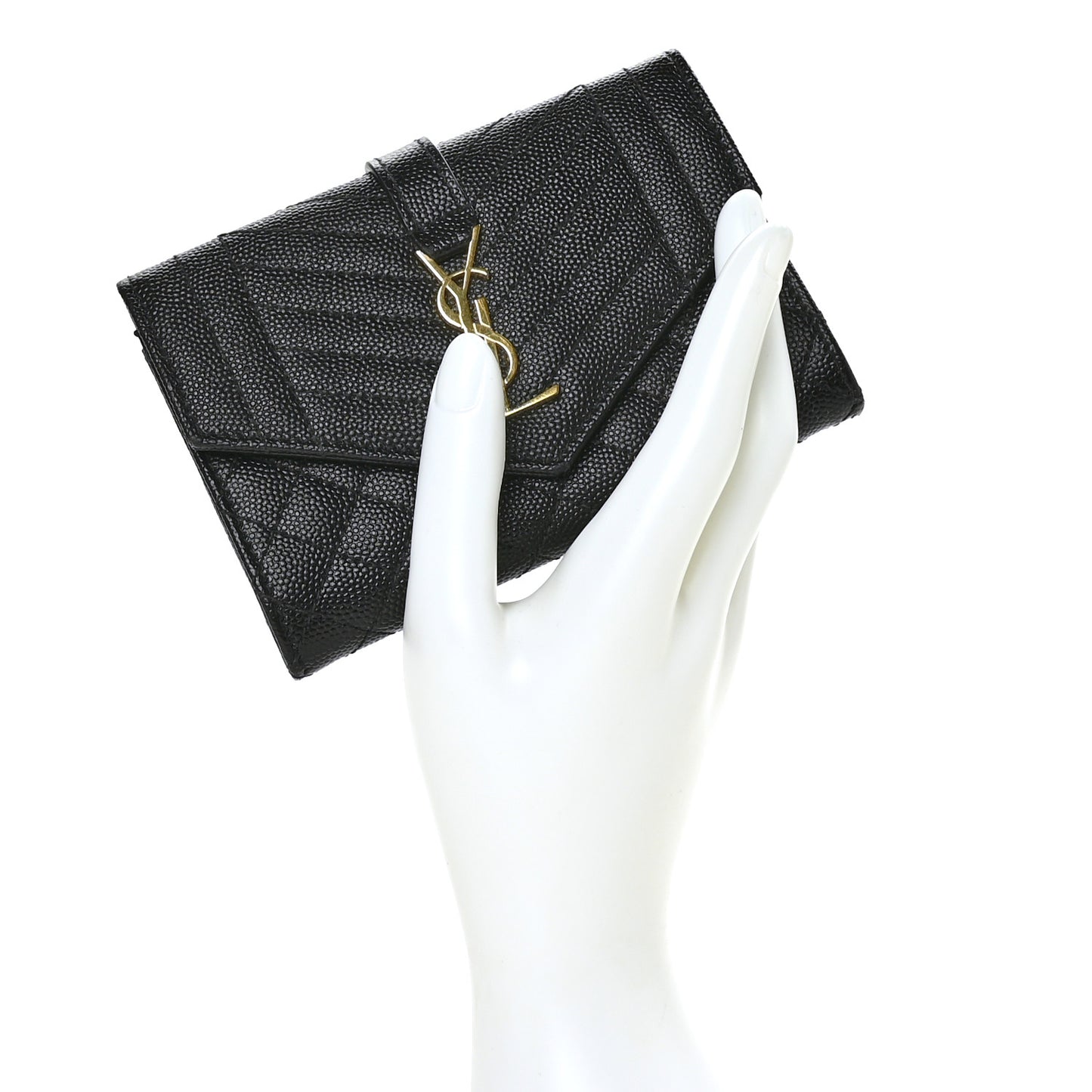 Grain De Poudre Textured Mixed Matelasse Triquilt Small Monogram Envelope Wallet Black