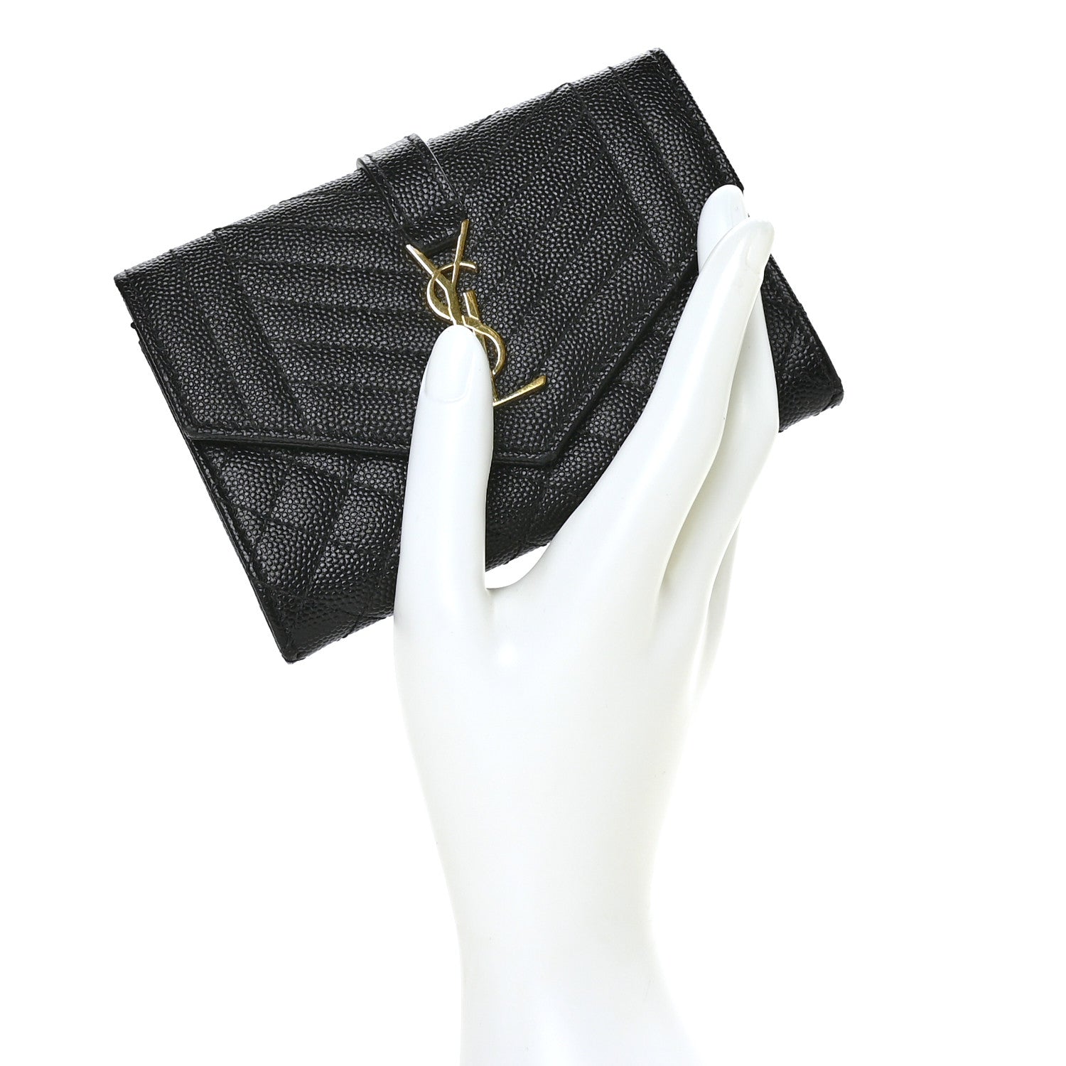 Saint Laurent Grain De Poudre Textured Mixed Matelasse Triquilt Small Monogram Envelope Wallet Black 2 of 7